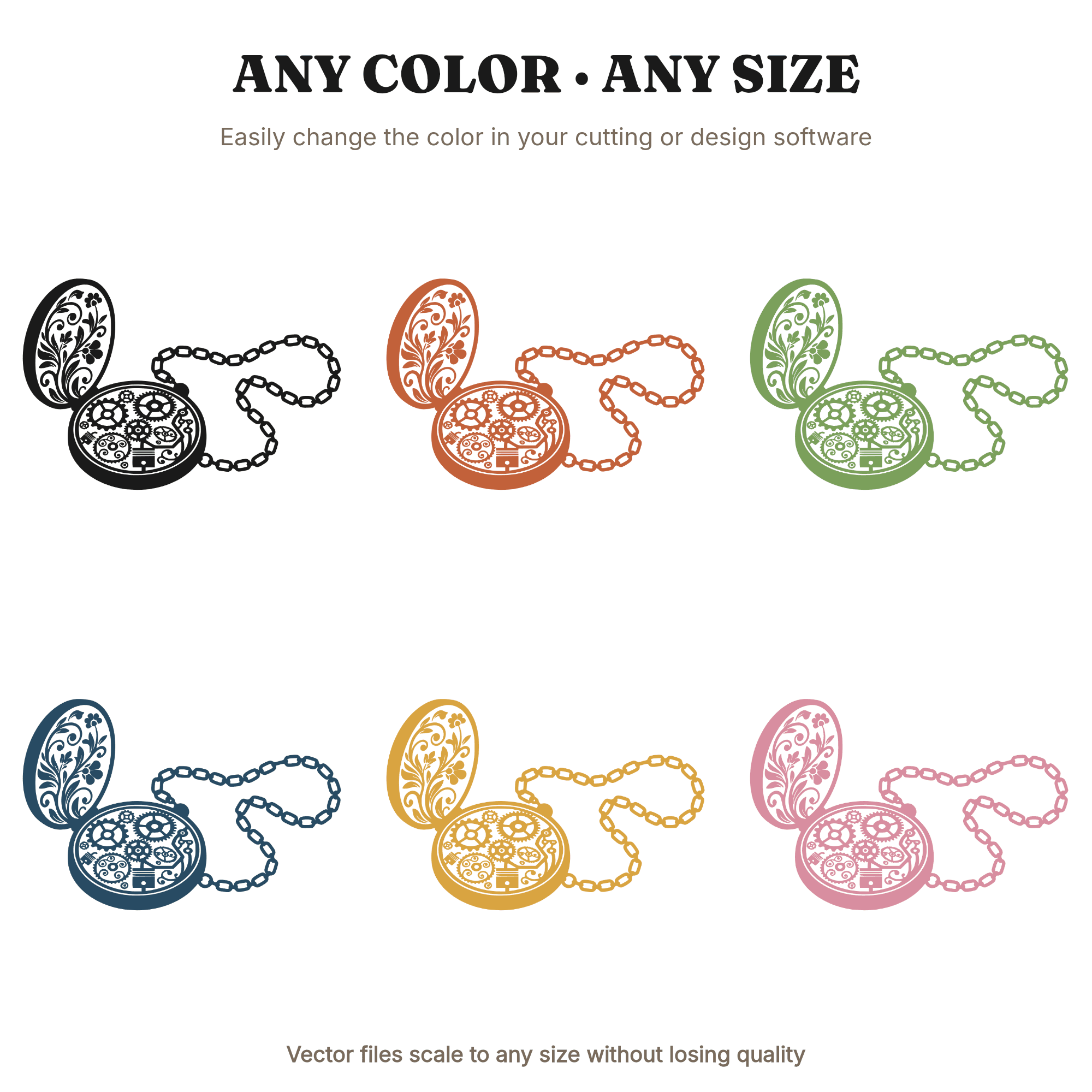 Steampunk Pocket Watch SVG PNG, Botanical Gears Cut File, Vintage Father's Day Design — view 2