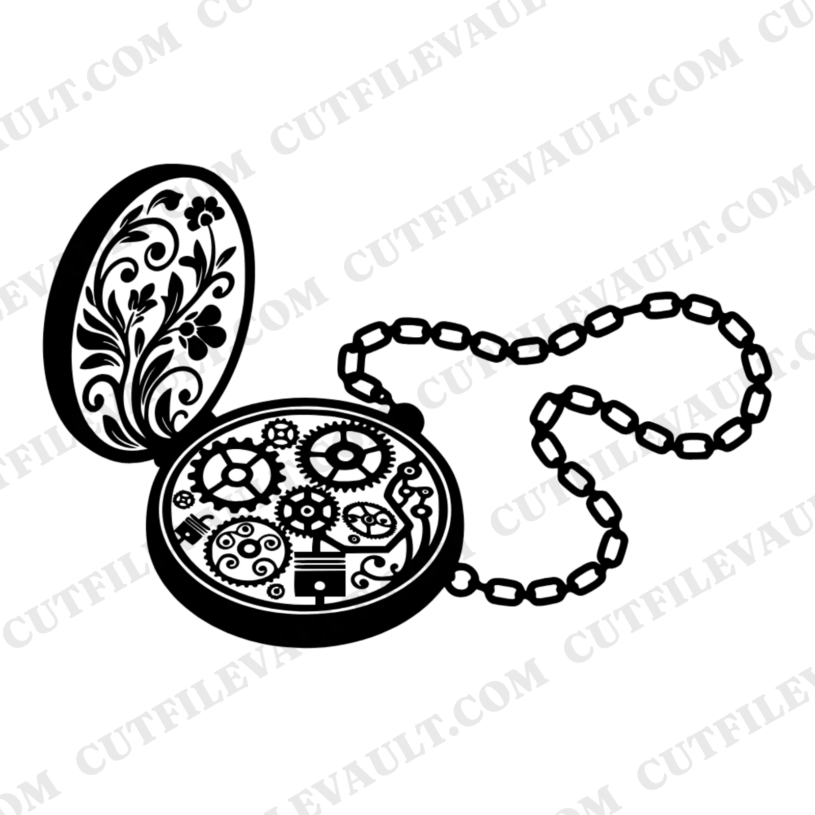 Steampunk Pocket Watch SVG PNG, Botanical Gears Cut File, Vintage Father's Day Design — view 1