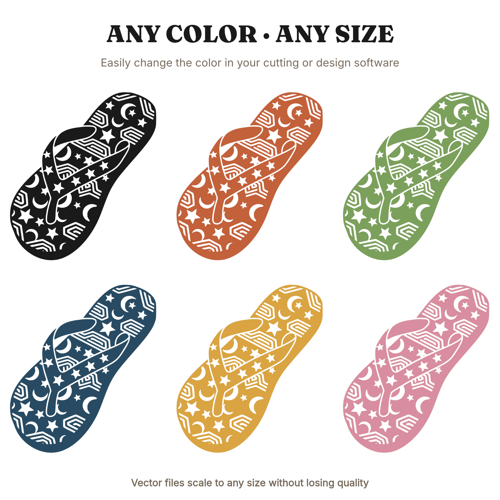 Celestial Flip Flop SVG PNG, Mystical Summer Sandal Cut File, Moon Stars Flip Flop Clipart — view 2