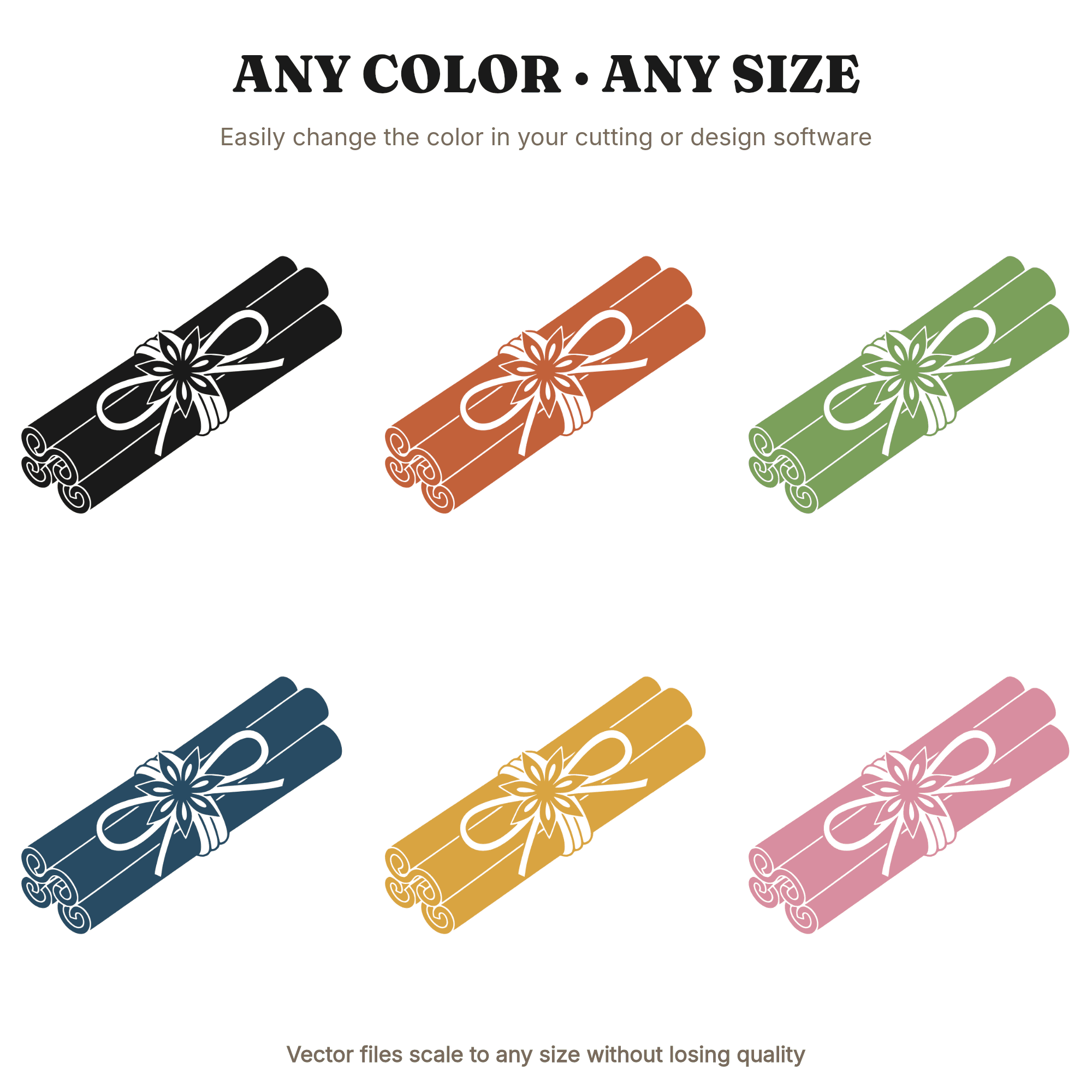 Autumn Spice Bundle SVG PNG, Cinnamon Sticks Raffia Bow, Vintage Botanical Fall Kitchen Decor Cut File — view 2