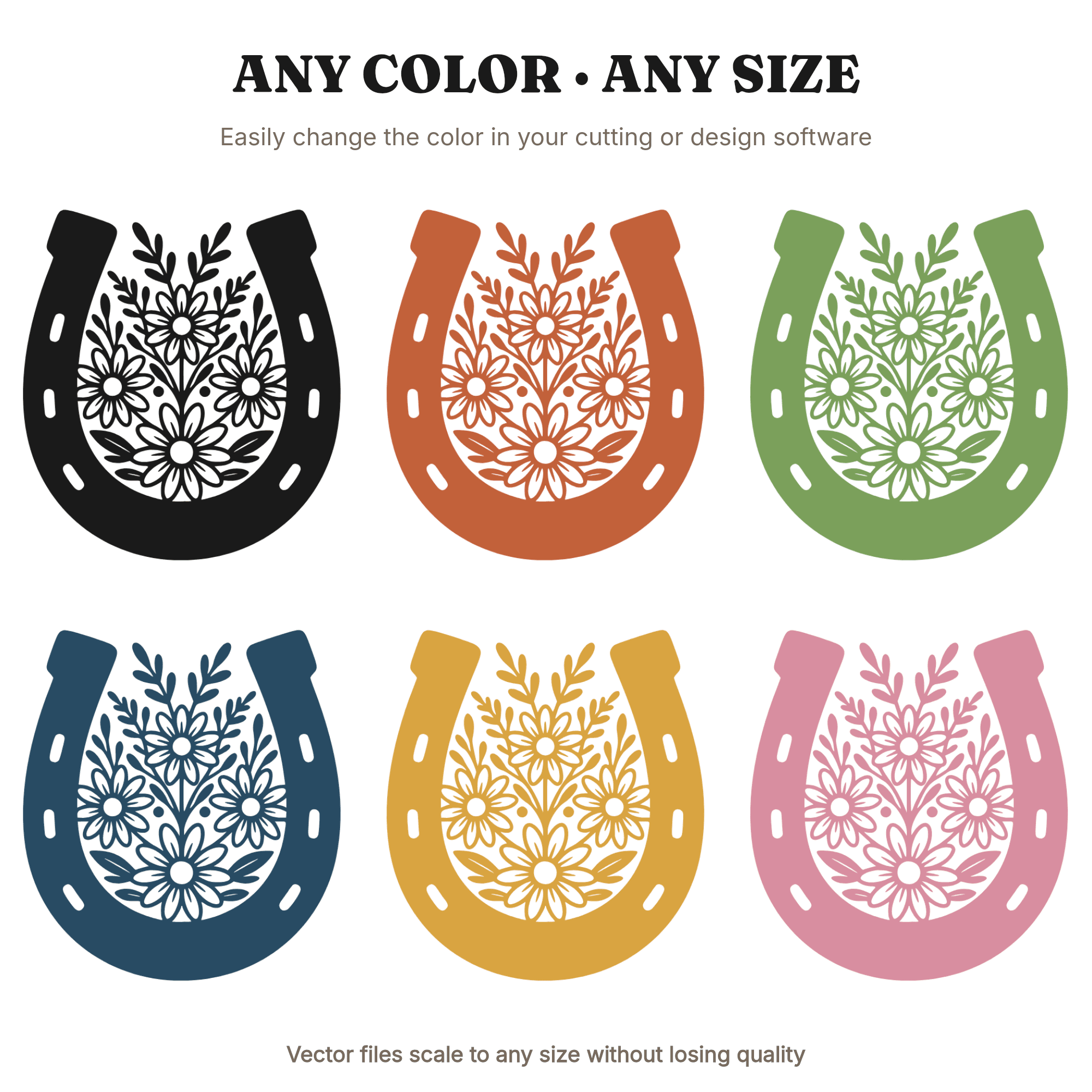 Lucky Horseshoe Wildflower Bouquet SVG PNG Wedding Bridal Shower Cut File Cottagecore Floral — view 2