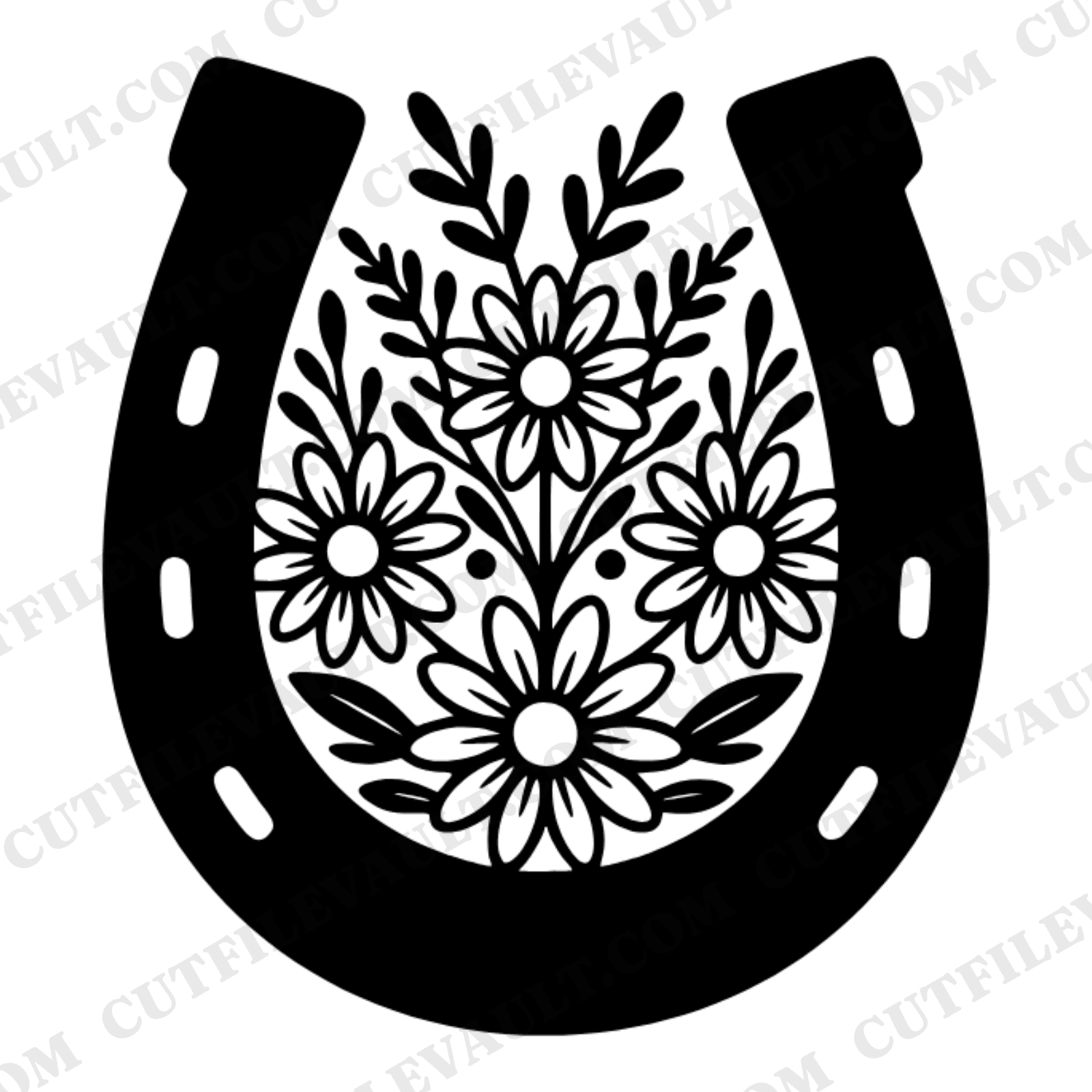 Lucky Horseshoe Wildflower Bouquet SVG PNG Wedding Bridal Shower Cut File Cottagecore Floral — view 1