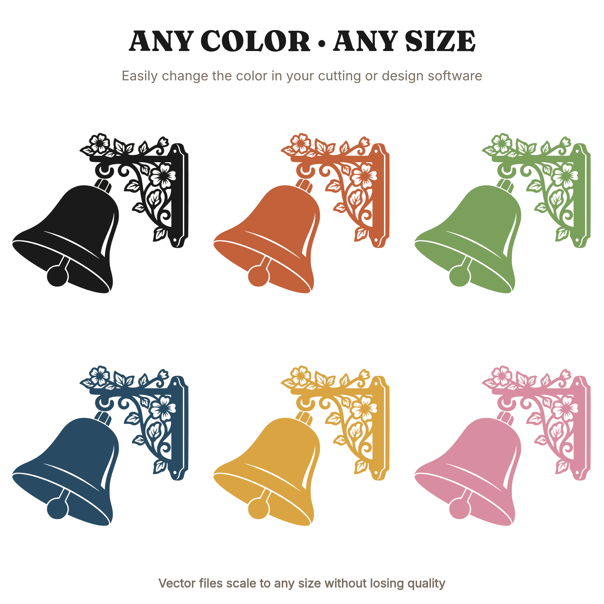 Vintage School Bell SVG PNG, Cottagecore Floral Bracket Cut File, Back to School Teacher Clipart — view 2