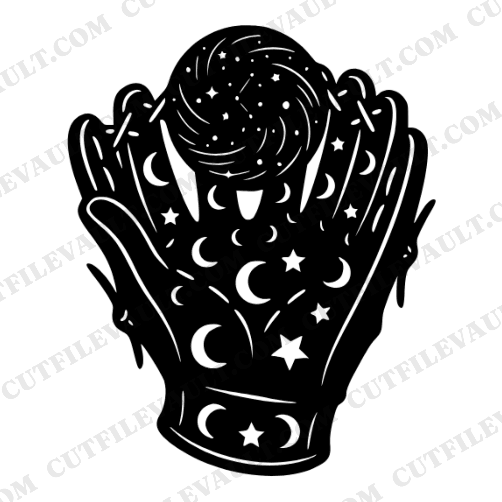 Celestial Baseball Glove SVG PNG, Cosmic Catching Pose Cut File, Mystical Sports Dad Gift Design — view 1