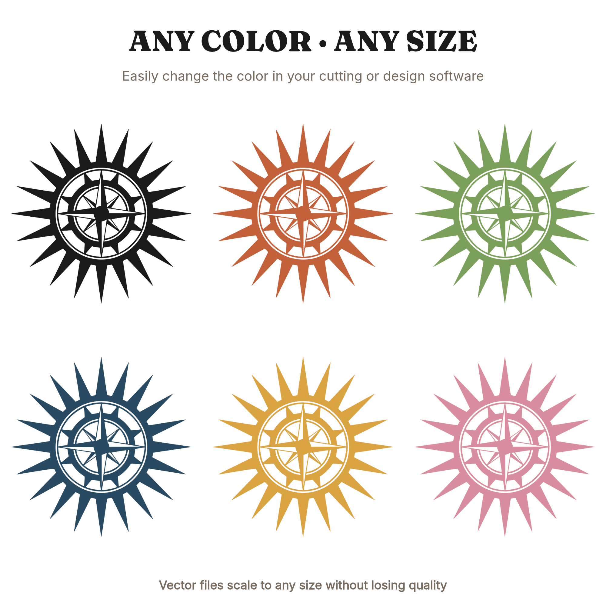 Mechanical Sun Compass Solstice Mandala SVG PNG, Steampunk Celestial Cut File, Retro 70s Design — view 2