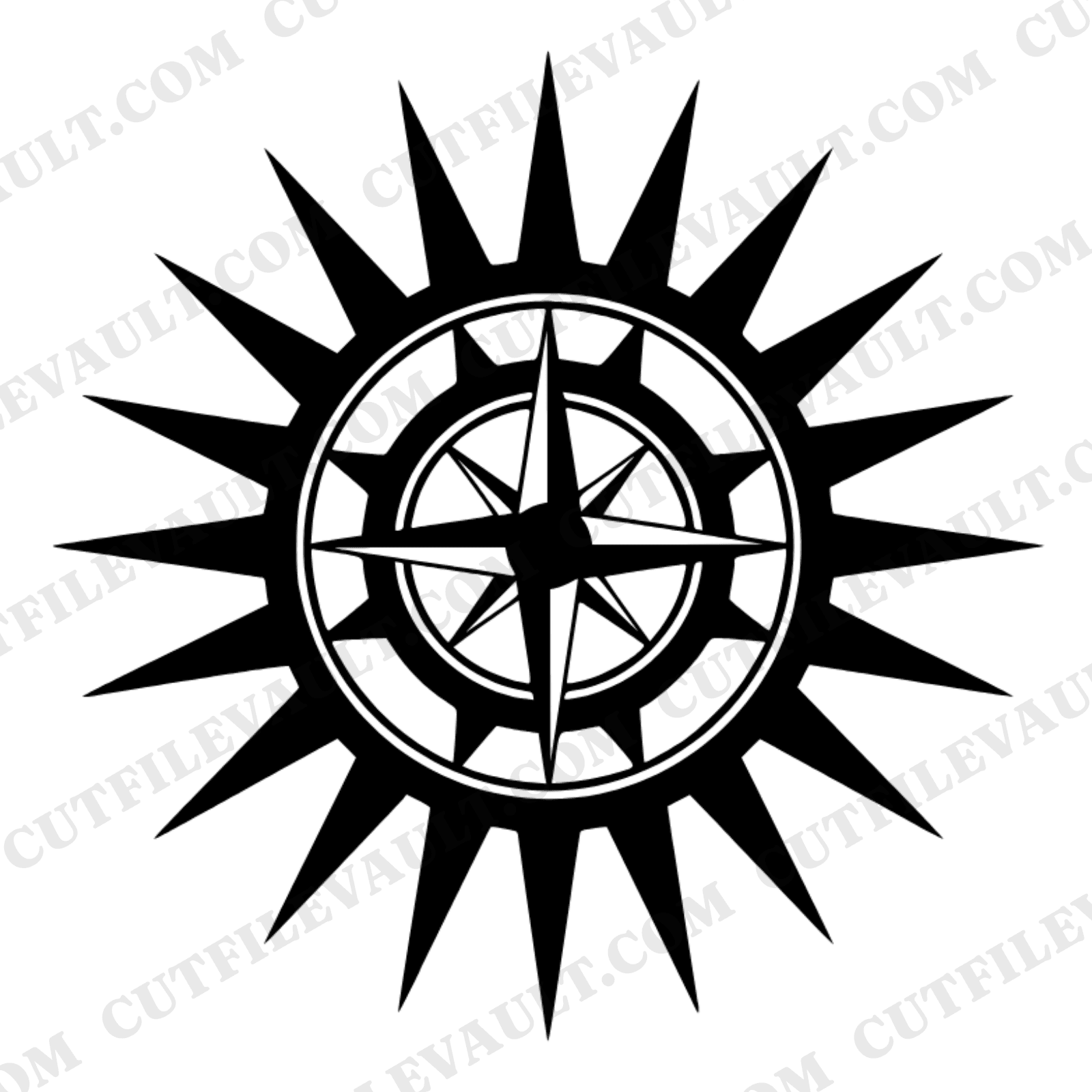Mechanical Sun Compass Solstice Mandala SVG PNG, Steampunk Celestial Cut File, Retro 70s Design — view 1