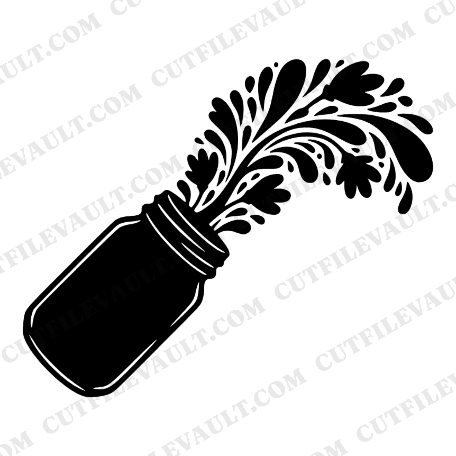Tilted Mason Jar Wildflower SVG PNG, Rustic Wedding Cascade Cut File, Floral Abstract Silhouette — view 1