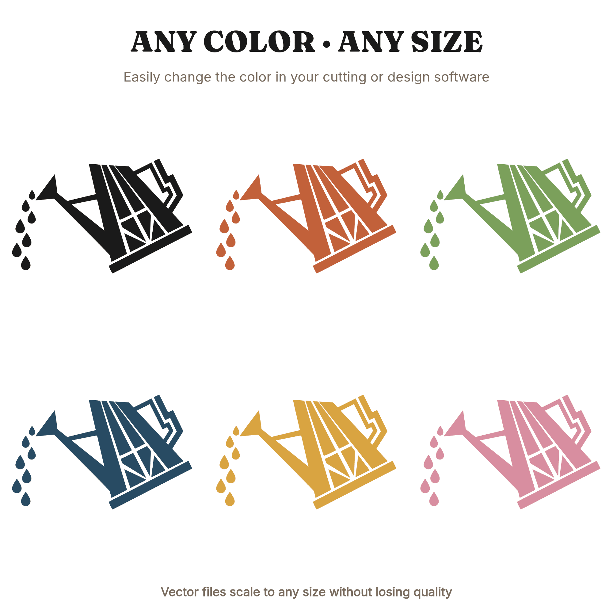 Art Deco Watering Can SVG PNG, Garden Tool Cut File, Geometric Water Droplets, Vinyl Decal Design — view 2