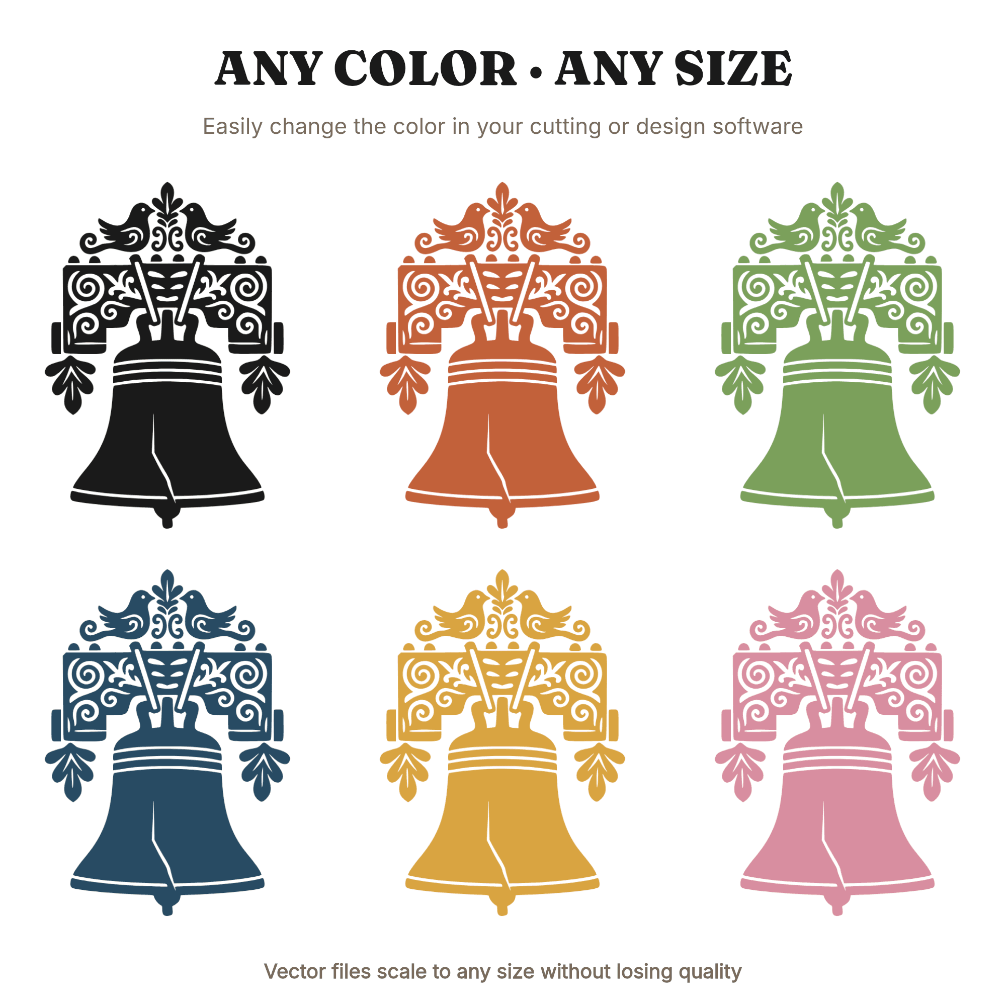 Liberty Bell SVG PNG Folk Art Yoke Independence Day Patriotic Cut File Scandinavian Line Art — view 2