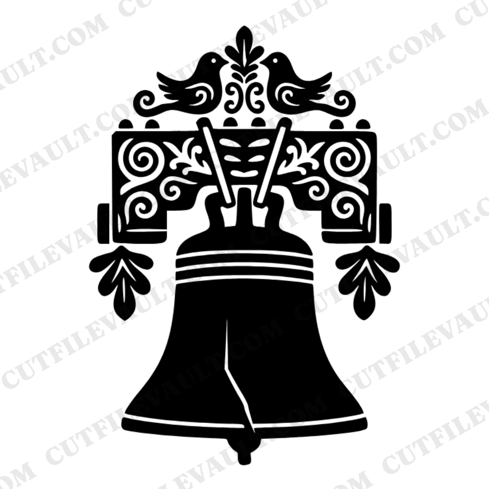 Liberty Bell SVG PNG Folk Art Yoke Independence Day Patriotic Cut File Scandinavian Line Art — view 1