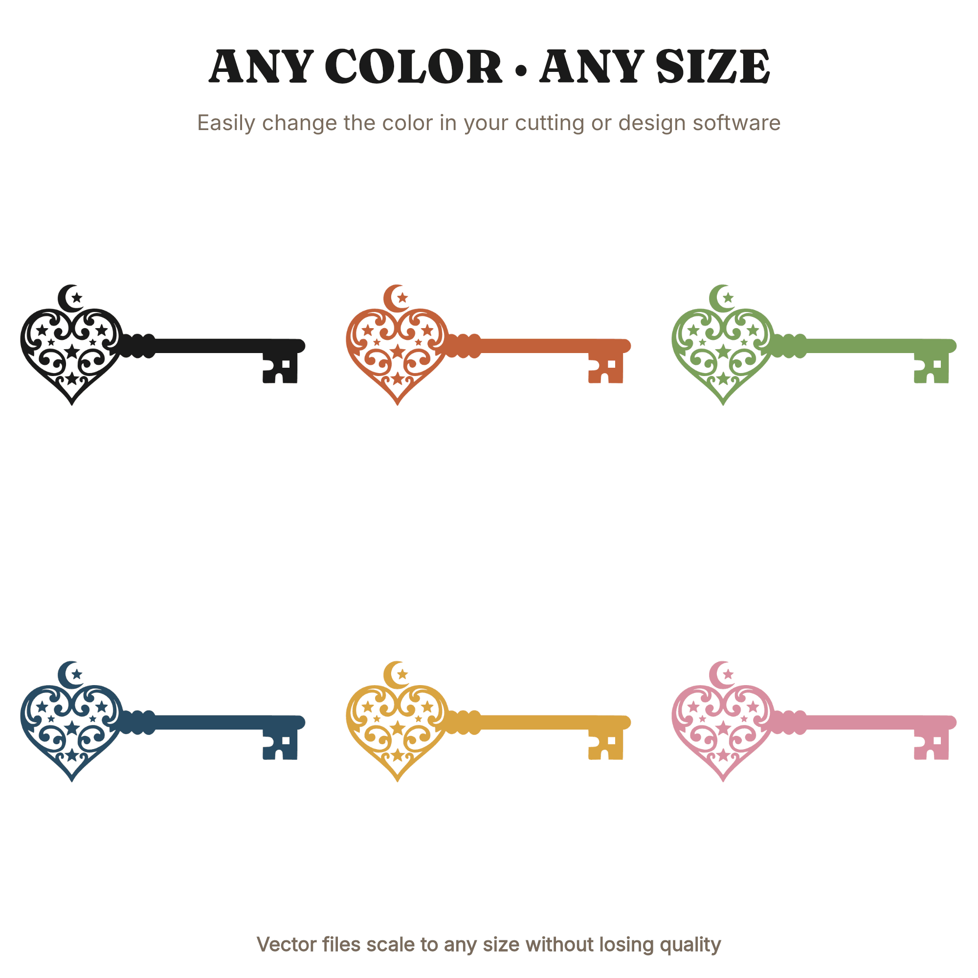 Vintage Heart Key SVG PNG, Celestial Mystical Wedding Cut File, Unlocking Love Skeleton Key Design — view 2