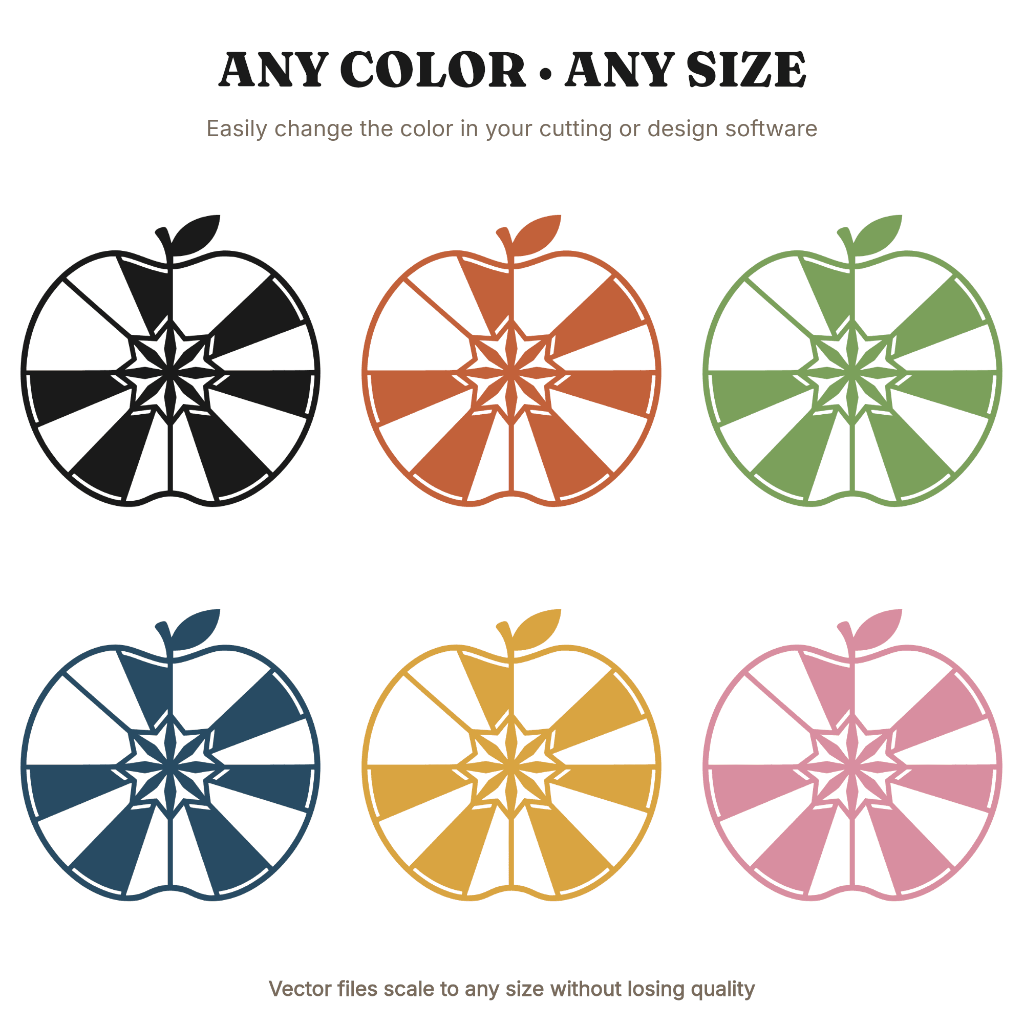 Stained Glass Apple Star SVG PNG, Mid-Century Geometric Apple Cross Section, Teacher Apple Cut File — view 2