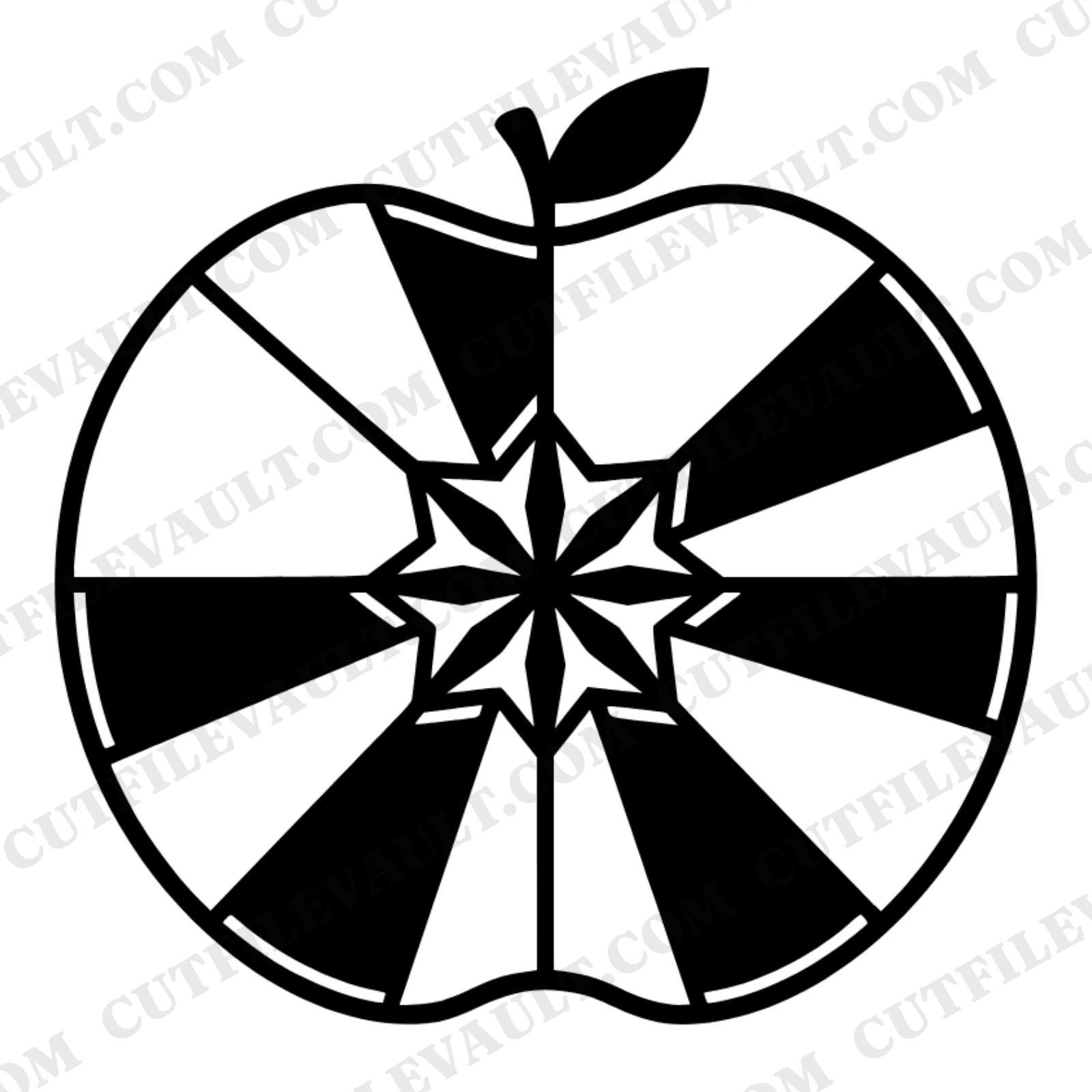 Stained Glass Apple Star SVG PNG, Mid-Century Geometric Apple Cross Section, Teacher Apple Cut File — view 1