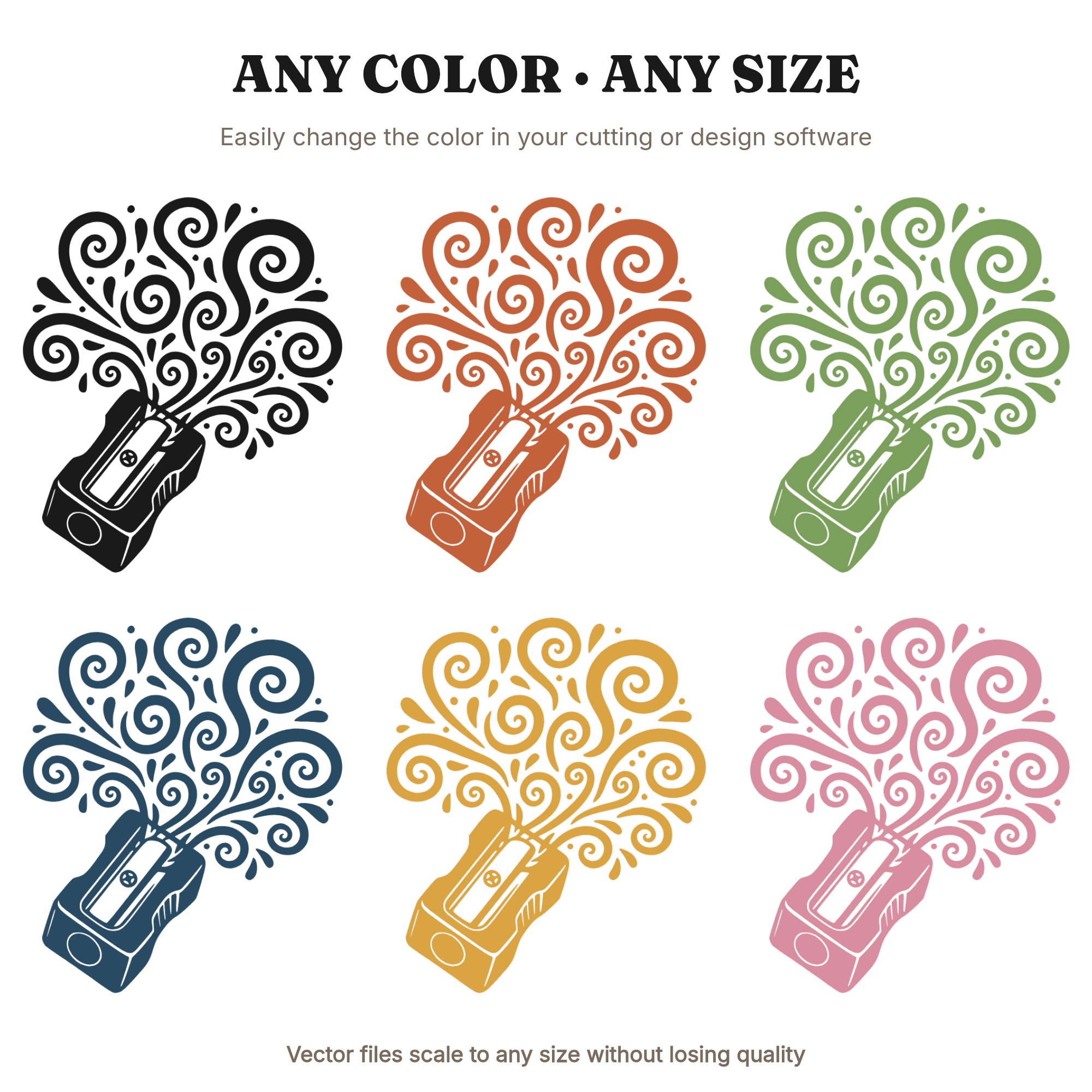 Whimsical Pencil Sharpener SVG PNG, Boho School Supplies Cut File, Hand Drawn Shavings Clipart — view 2