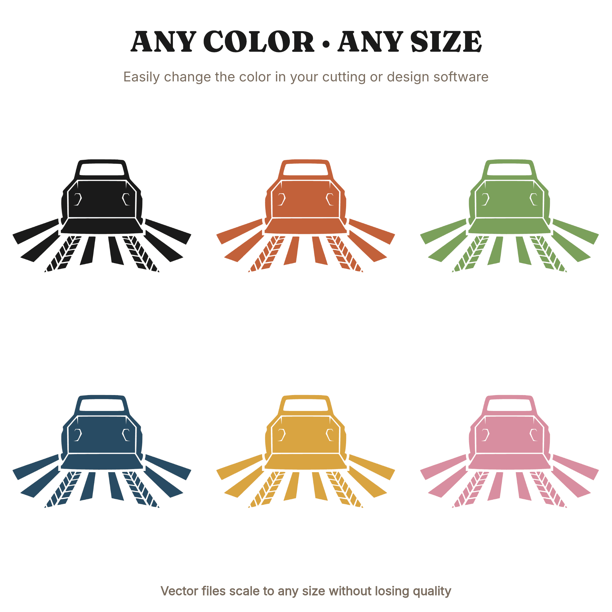 Pickup Truck Bed Aerial View SVG PNG, Tire Tracks Cut File, Father's Day Truck Silhouette Design — view 2