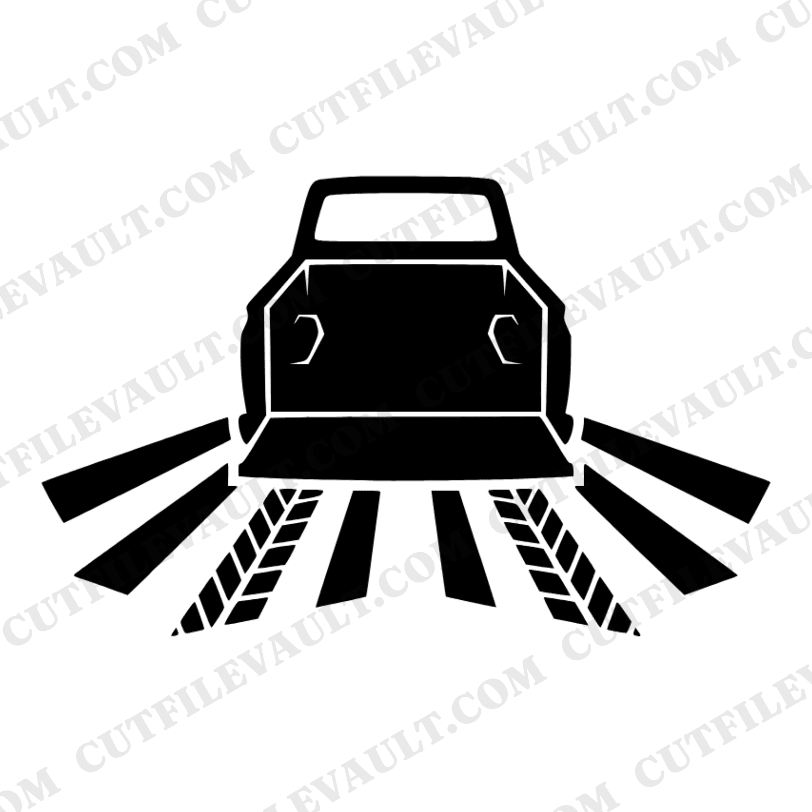 Pickup Truck Bed Aerial View SVG PNG, Tire Tracks Cut File, Father's Day Truck Silhouette Design — view 1