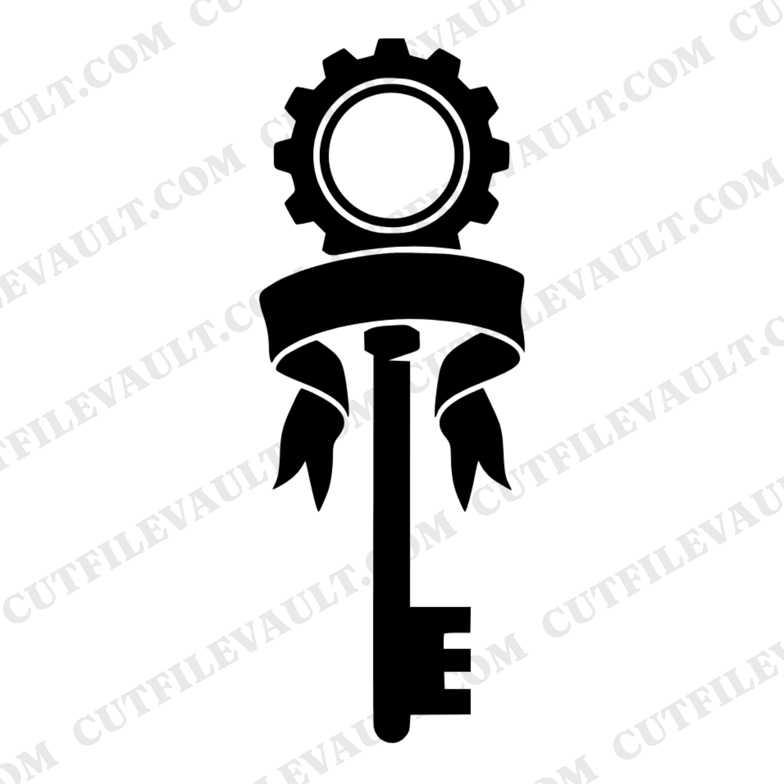 Steampunk Liberty Key SVG PNG, Fourth of July Skeleton Key with Gear Bow, Patriotic Ribbon Cut File — view 1