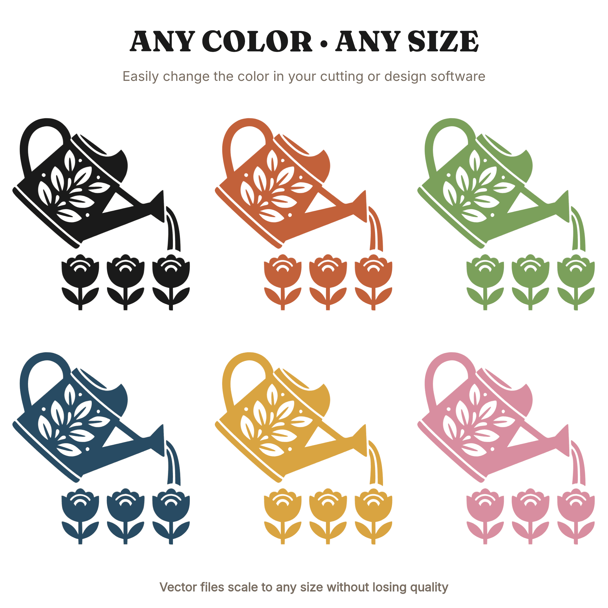 Folk Art Watering Can SVG PNG, Mid Century Floral Garden Cut File, Pollinator Week Clipart Design — view 2