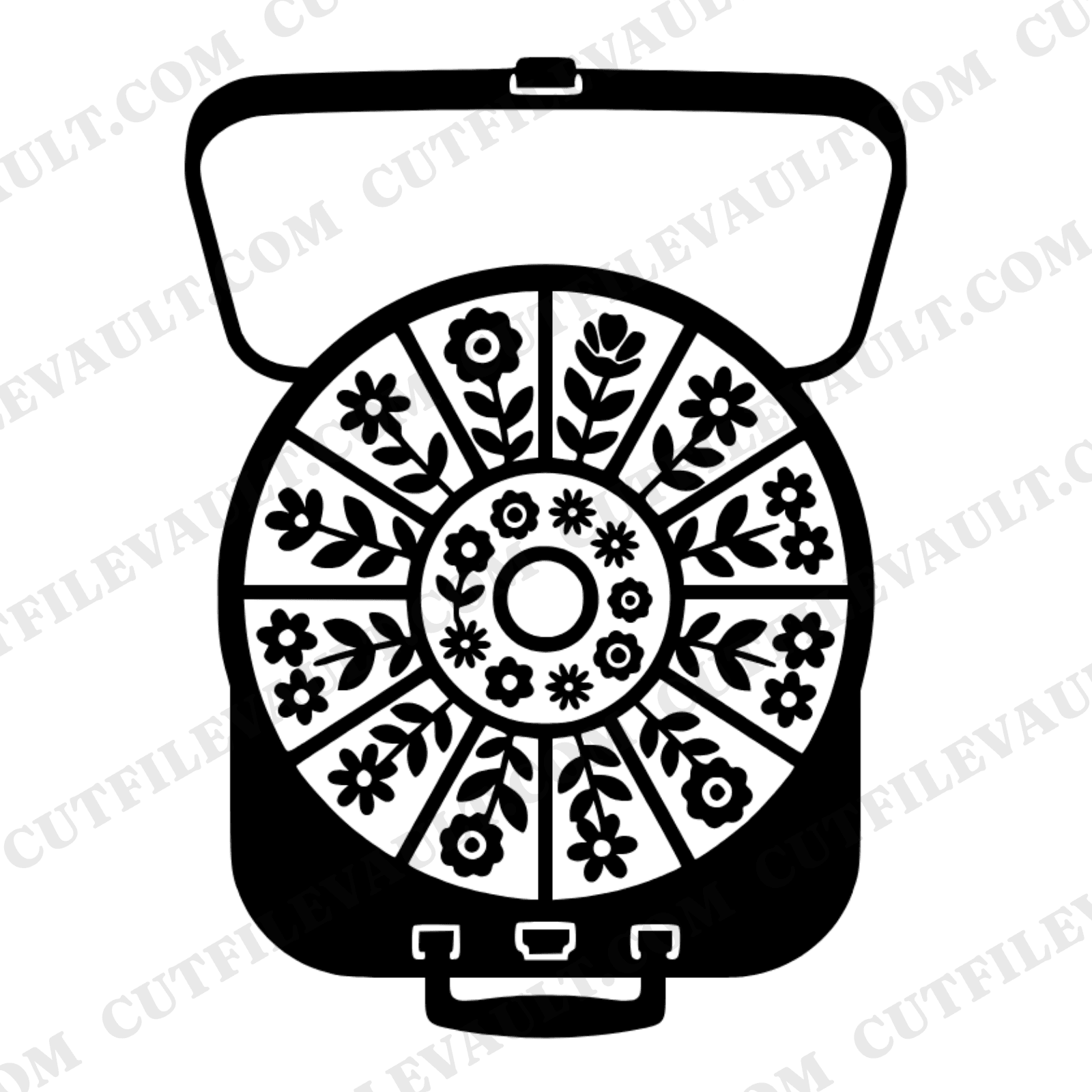 Retro Lunch Box Mandala SVG PNG, Vintage School Lunchbox with Floral Cottagecore Design Cut File — view 1