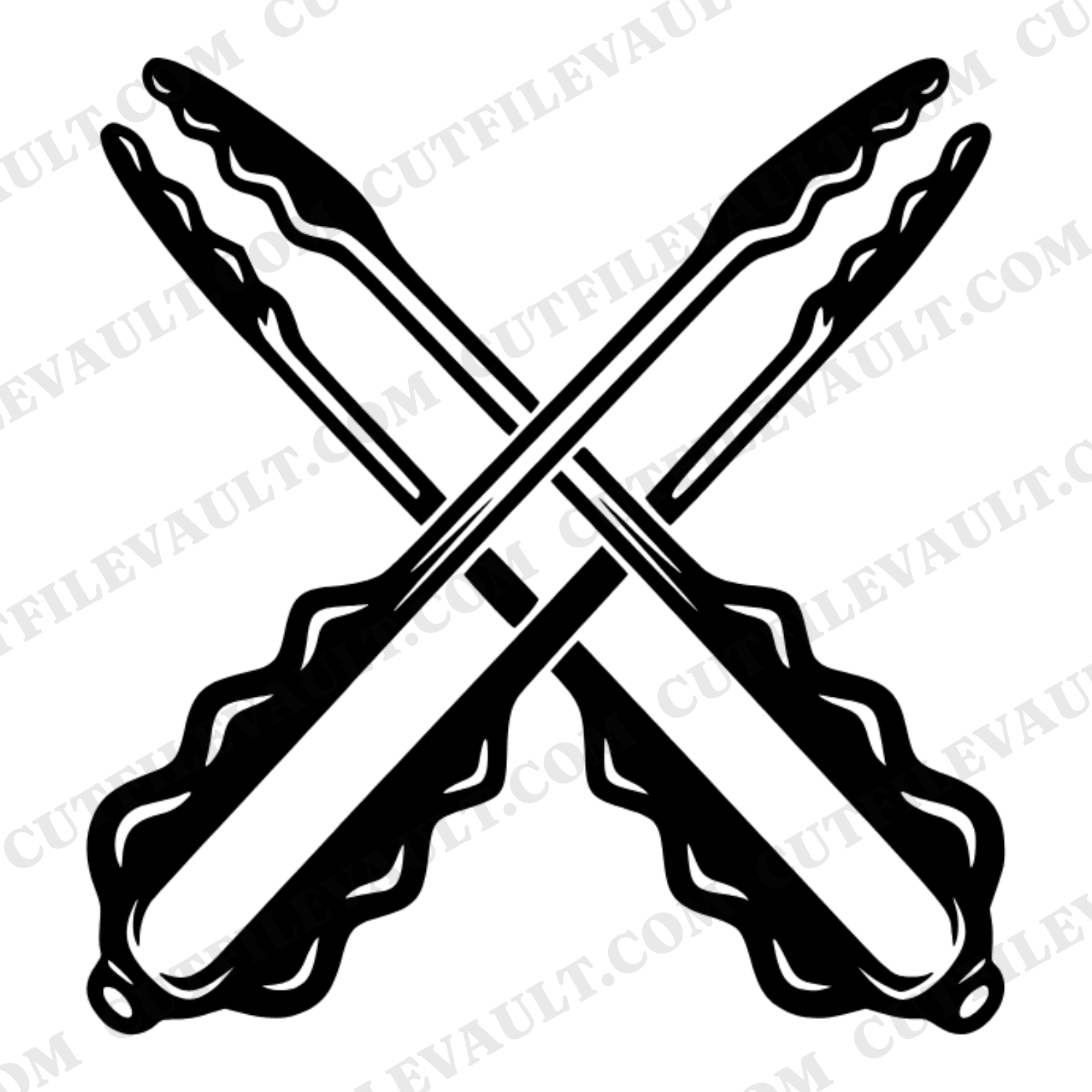Y2K Chrome BBQ Tongs SVG PNG, Crossed Grilling Tools Cut File, Retro Summer Barbecue Clipart Design