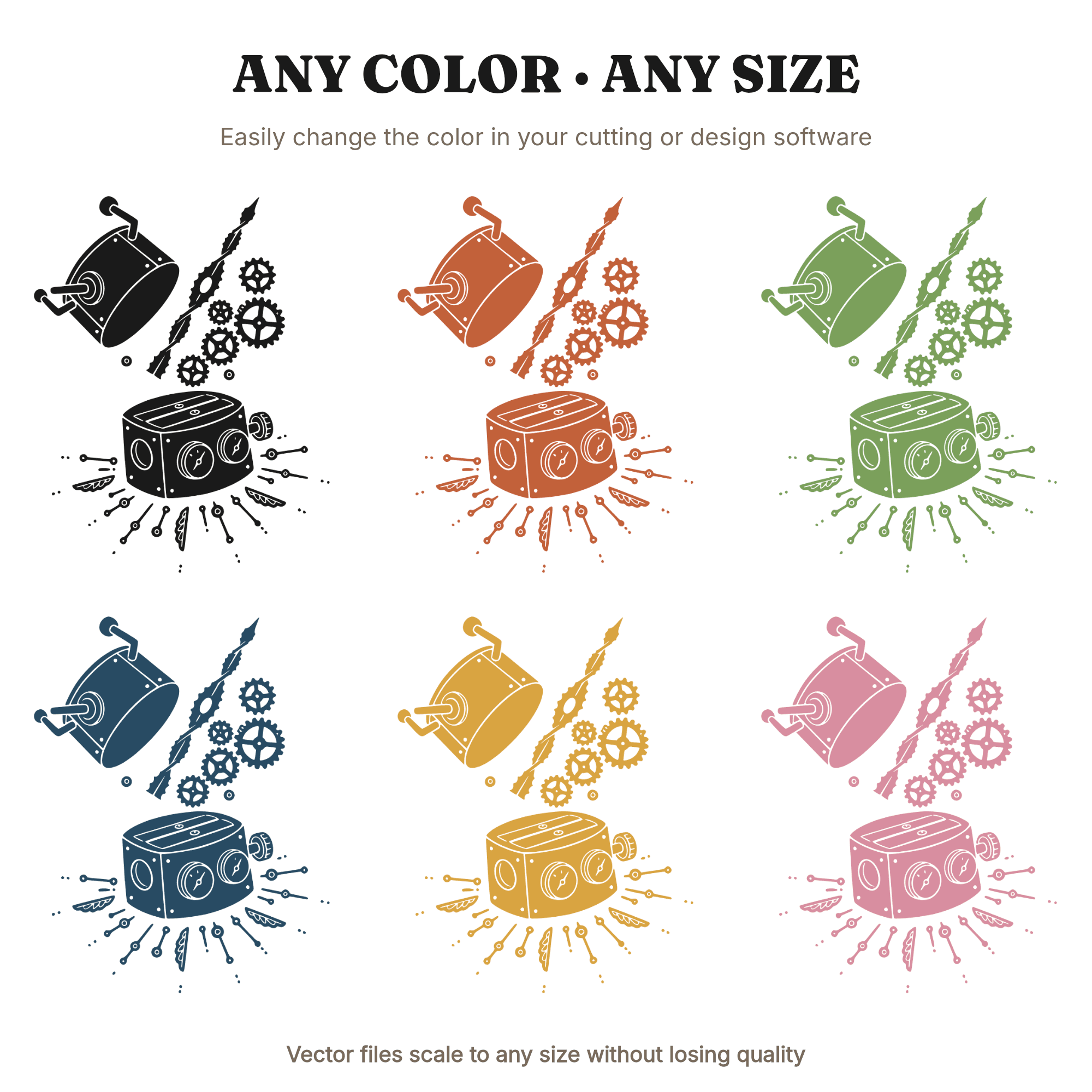 Steampunk Pencil Sharpener SVG PNG Exploded Diagram Cut File Victorian Mechanical Gear Line Art — view 2