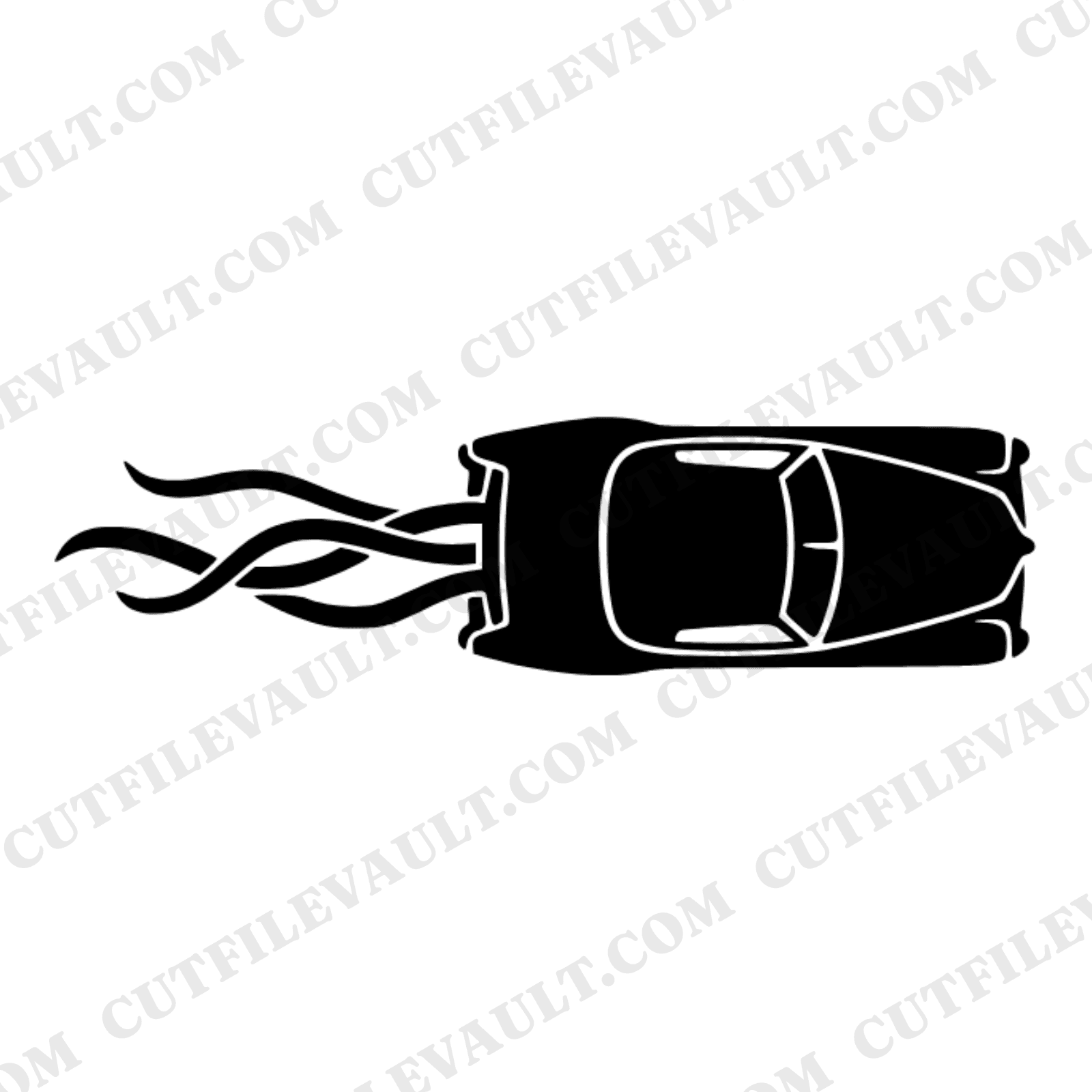 Mid Century Wedding Getaway Car SVG PNG Top View Art Deco Convertible with Ribbons Cut File — view 1