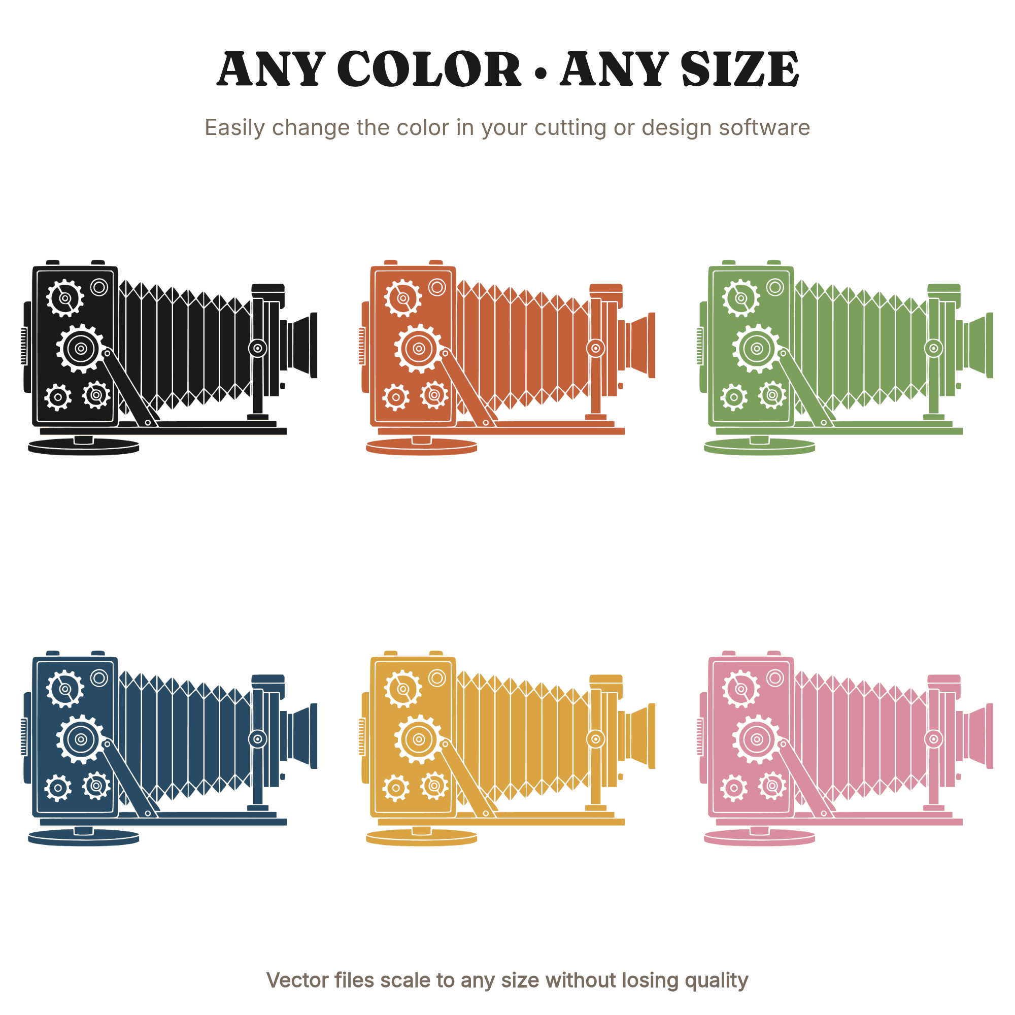 Vintage Bellows Camera SVG PNG Steampunk Side Profile Cut File for National Camera Day Retro Design — view 2