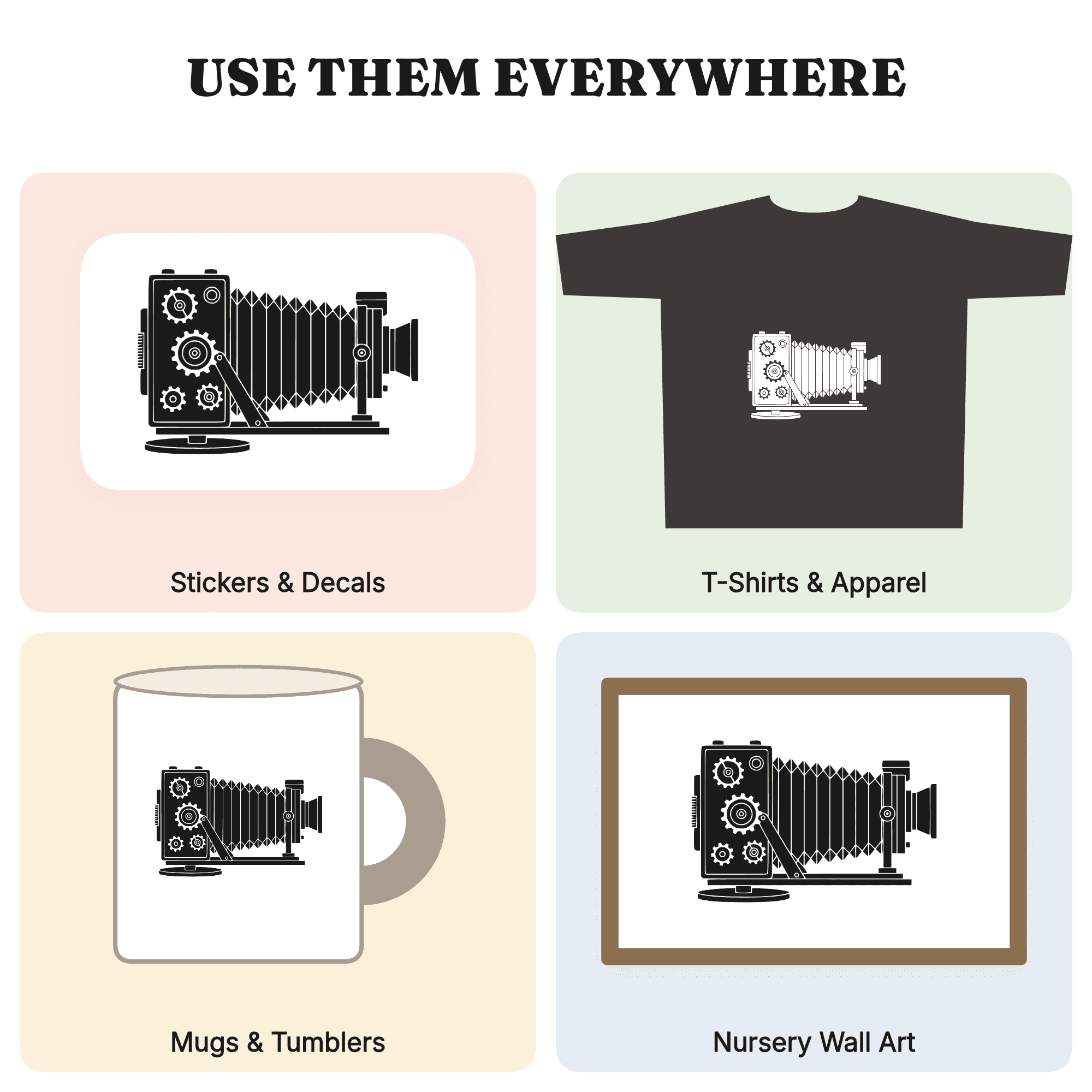 Vintage Bellows Camera SVG PNG Steampunk Side Profile Cut File for National Camera Day Retro Design — view 3