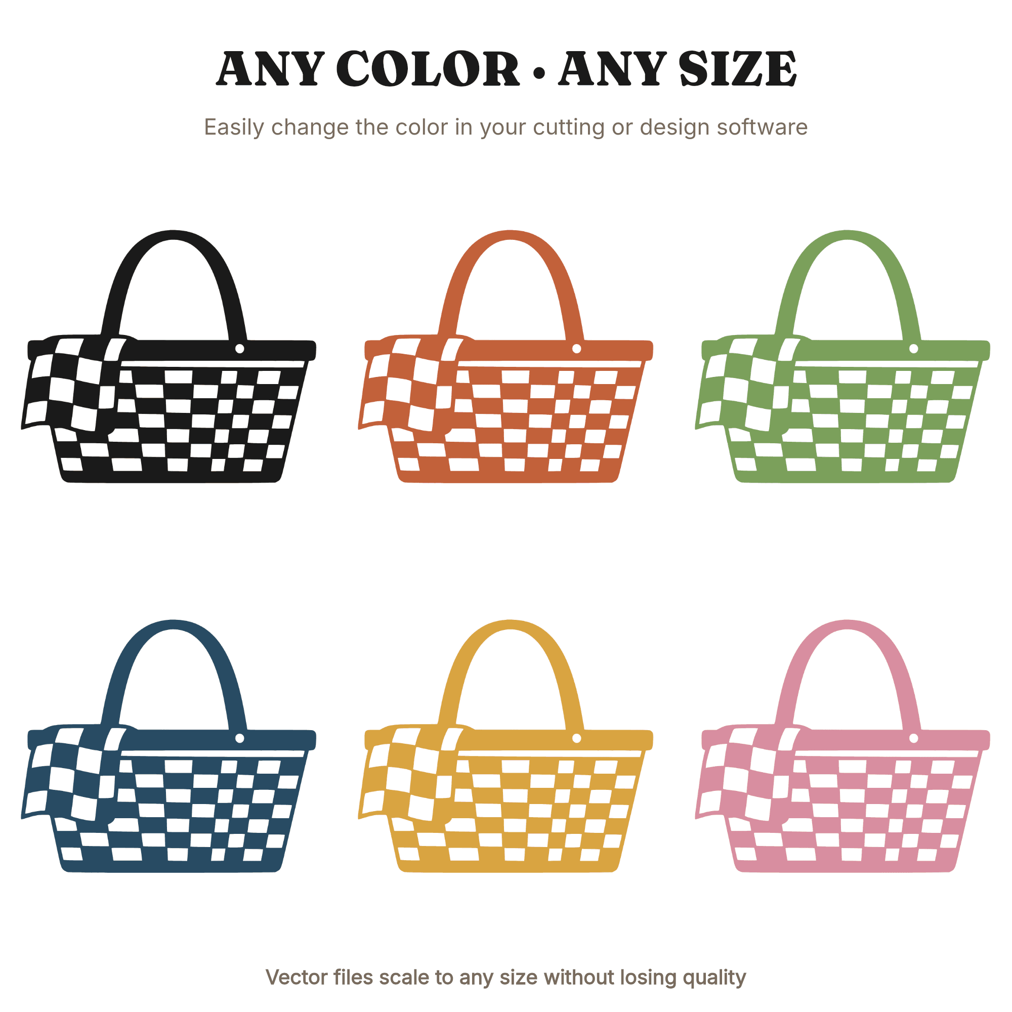 Art Deco Picnic Basket SVG PNG, Geometric Wicker Basket Cut File, Checkered Cloth Design — view 2