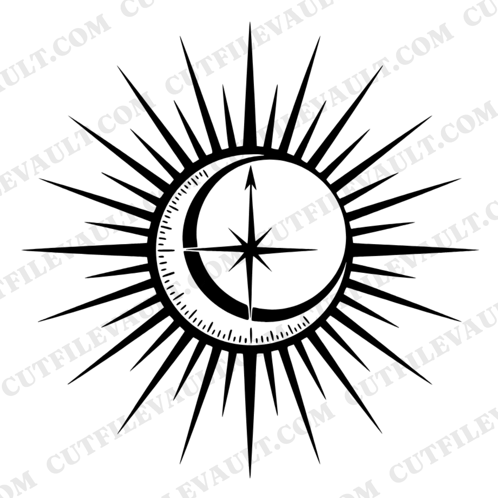 Celestial Protractor Moon SVG PNG, Art Nouveau Back to School Cut File, Geometric Crescent Moon — view 1