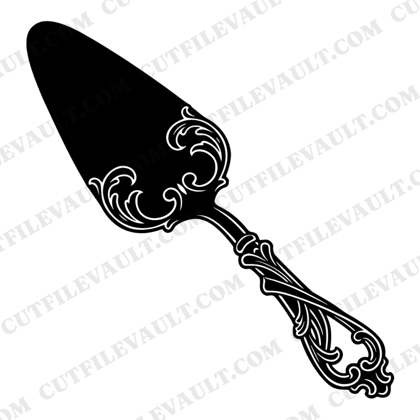 Vintage Pie Server SVG PNG Art Nouveau Thanksgiving Boho Silhouette Cut File Tattoo Style — view 1