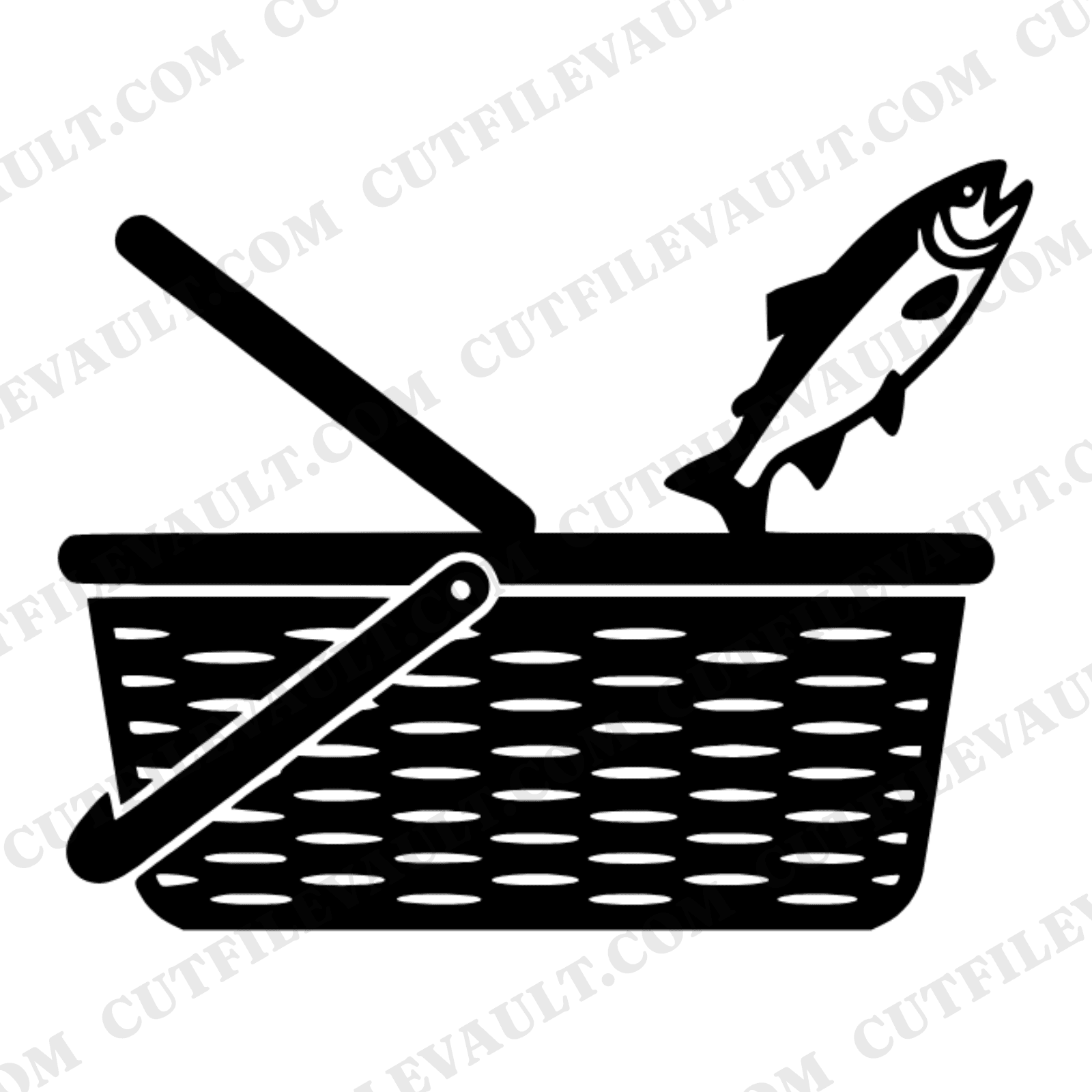 Vintage Fishing Creel Basket SVG PNG, Leaping Trout Cut File, Father's Day Fisherman Gift Design — view 1