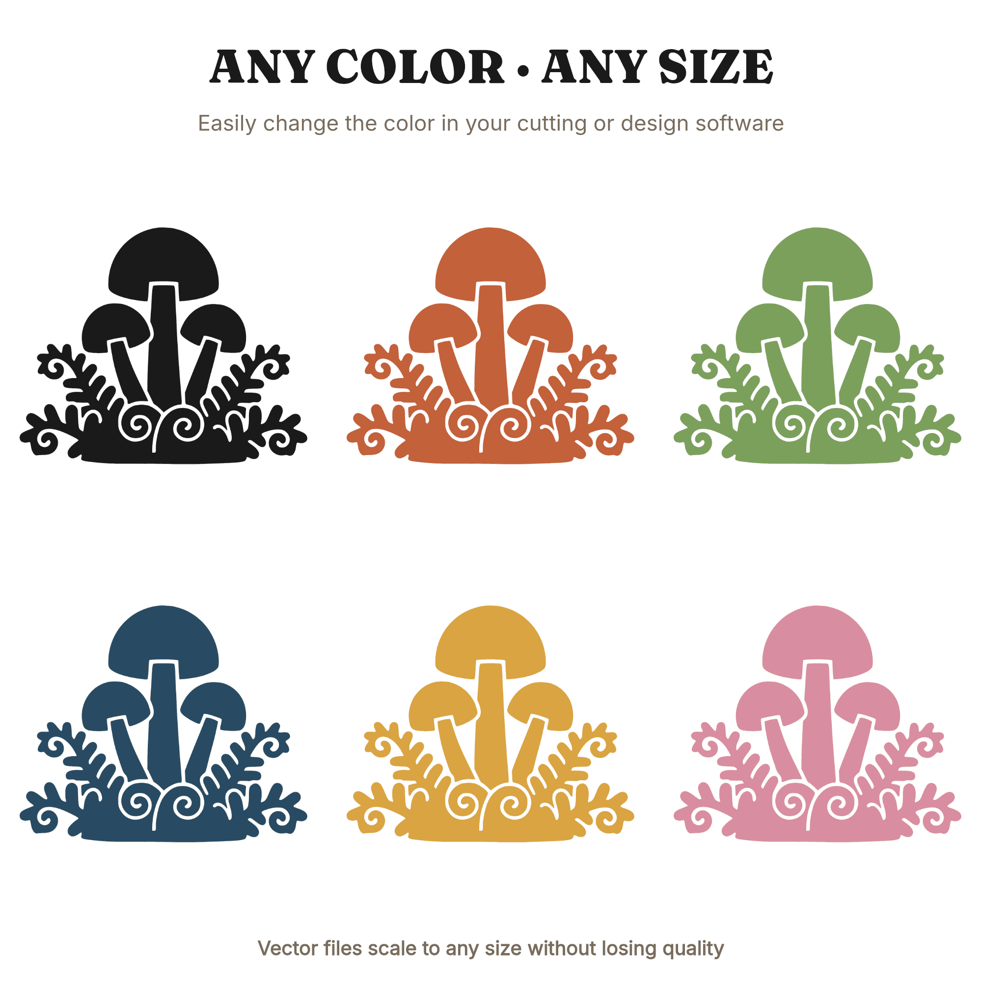 Mystical Toadstool Trio SVG PNG, Witchy Mushroom with Ferns Cut File, Halloween Woodland Clipart — view 2