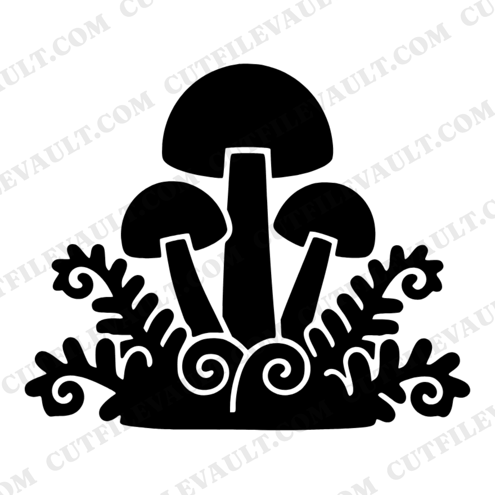 Mystical Toadstool Trio SVG PNG, Witchy Mushroom with Ferns Cut File, Halloween Woodland Clipart — view 1