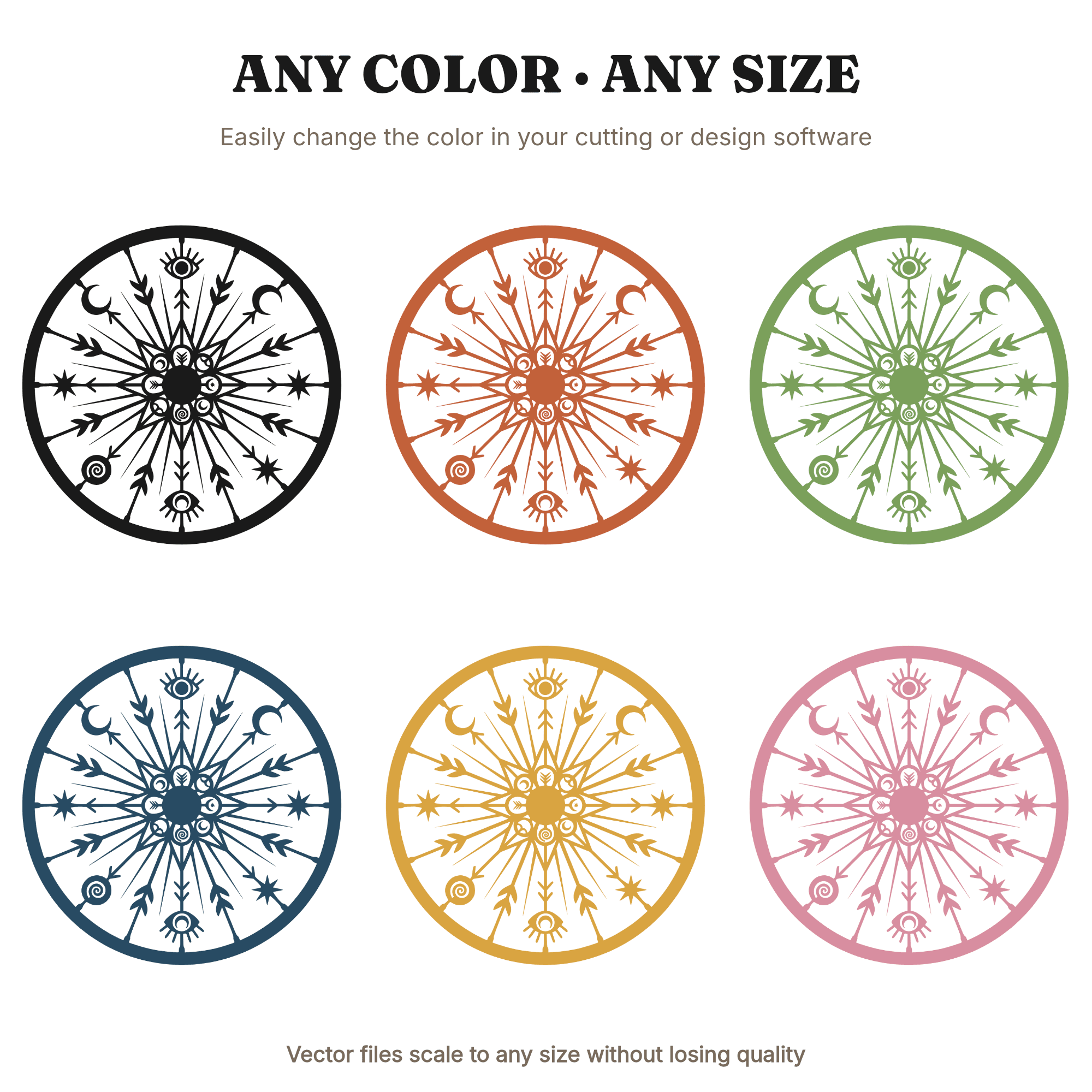 Summer Solstice Bicycle Wheel Mandala SVG PNG, Celestial Bike Mandala Cut File, Mystical Sun Ray Design — view 2