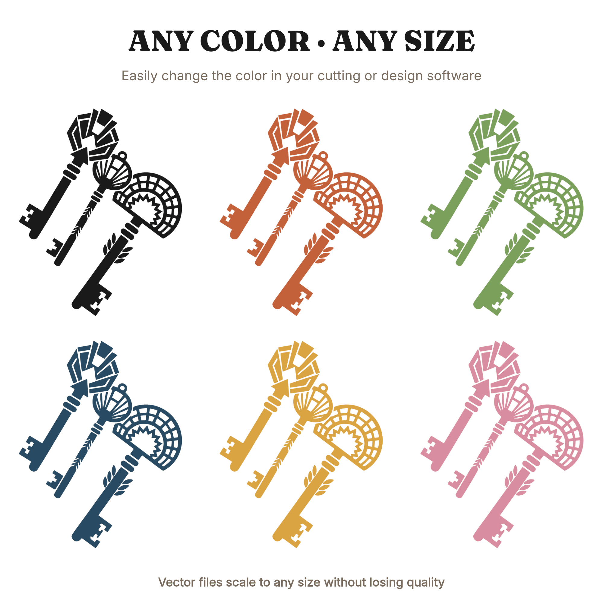 Art Deco Skeleton Key SVG PNG, Vintage Halloween Keys Cut File, Geometric Spooky Silhouette Design — view 2