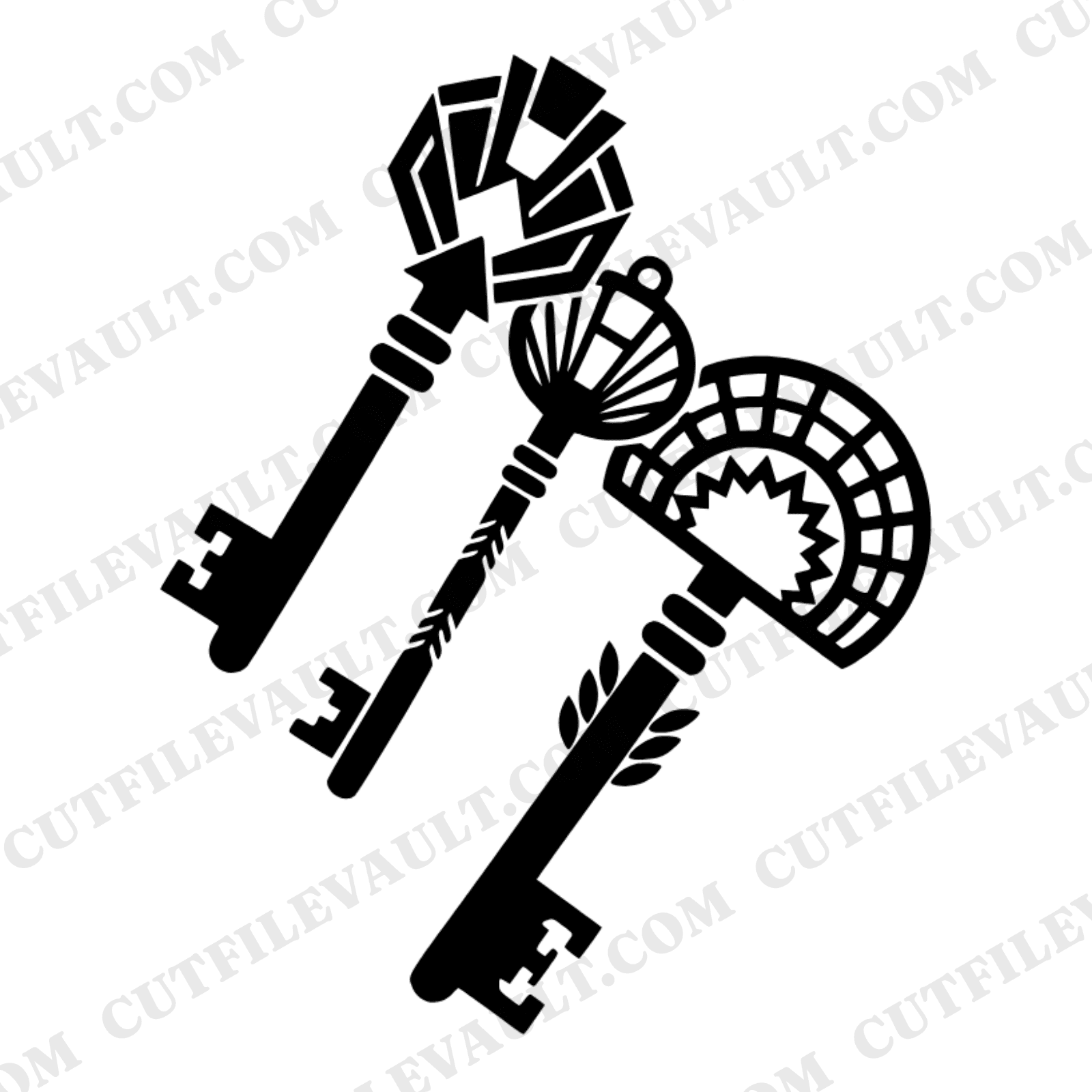 Art Deco Skeleton Key SVG PNG, Vintage Halloween Keys Cut File, Geometric Spooky Silhouette Design — view 1