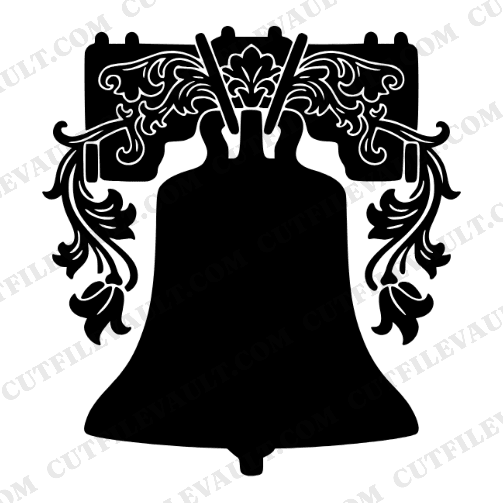 Liberty Bell SVG PNG Art Nouveau Floral Garland Fourth of July Patriotic Vintage Cottagecore Cut File — view 1