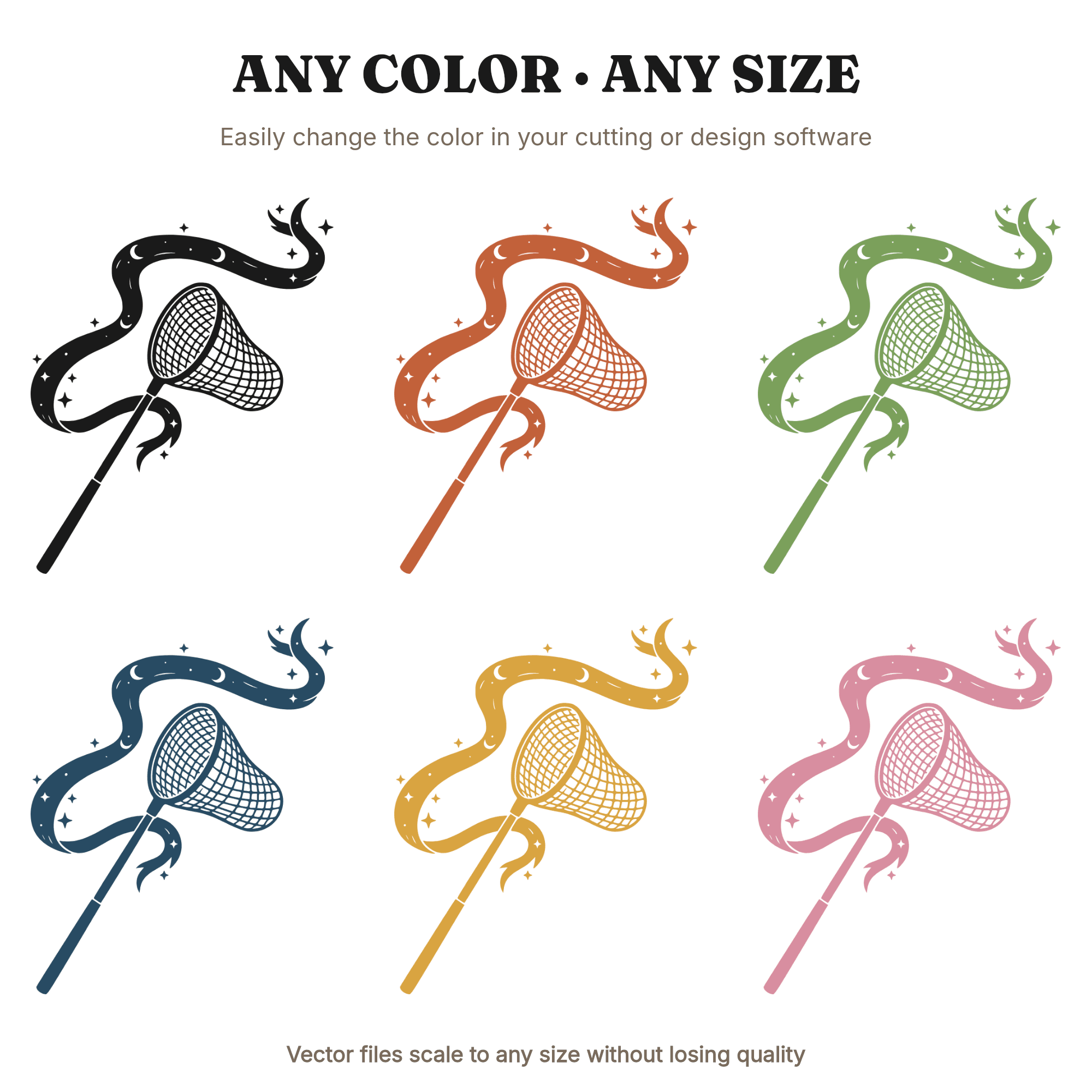 Summer Solstice Butterfly Net SVG PNG, Celestial Mystical Firefly Catcher Cut File for Cricut — view 2