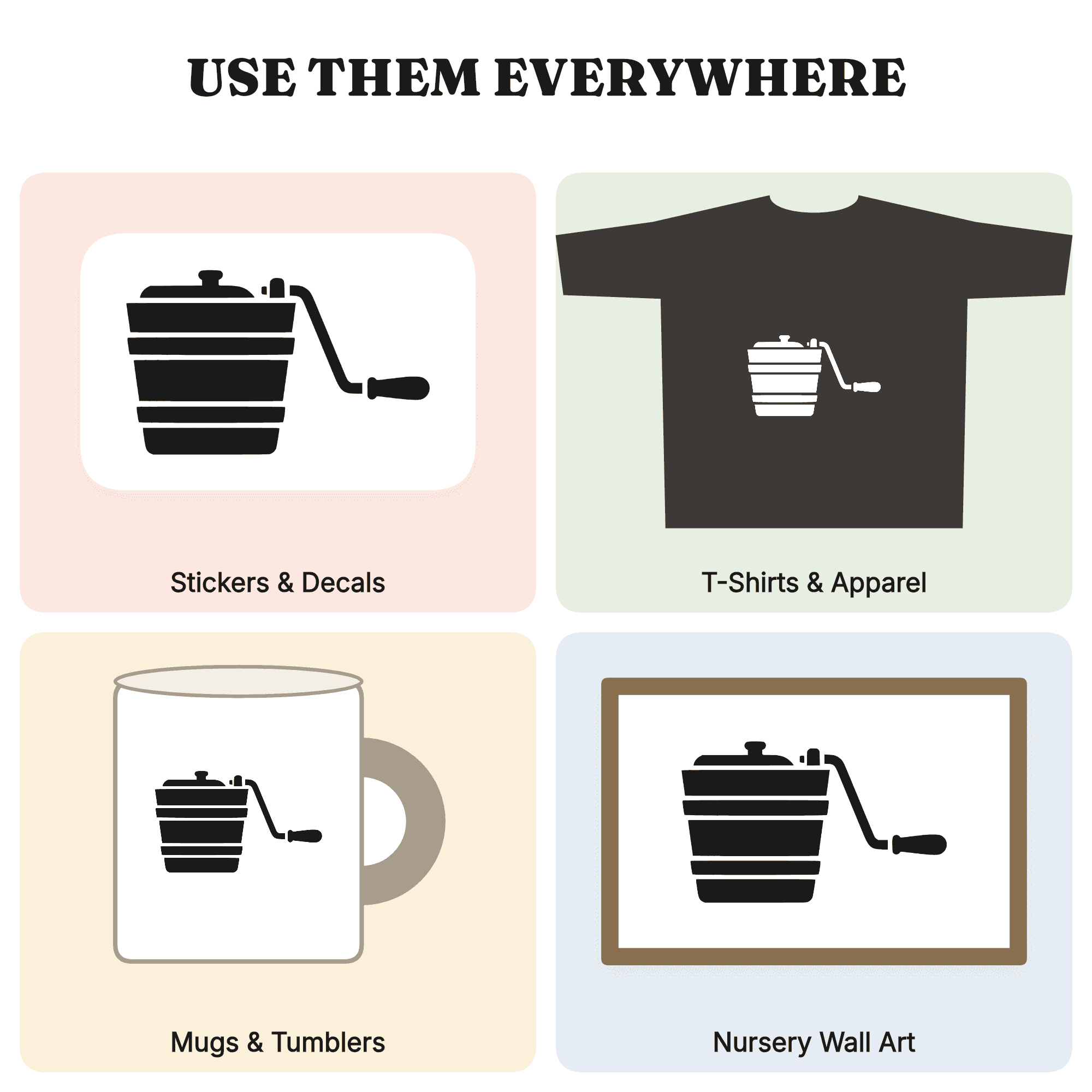 Vintage Ice Cream Churn SVG PNG, Hand Crank Churn Cut File, Scandinavian Line Art, Kitchen Decor — view 3