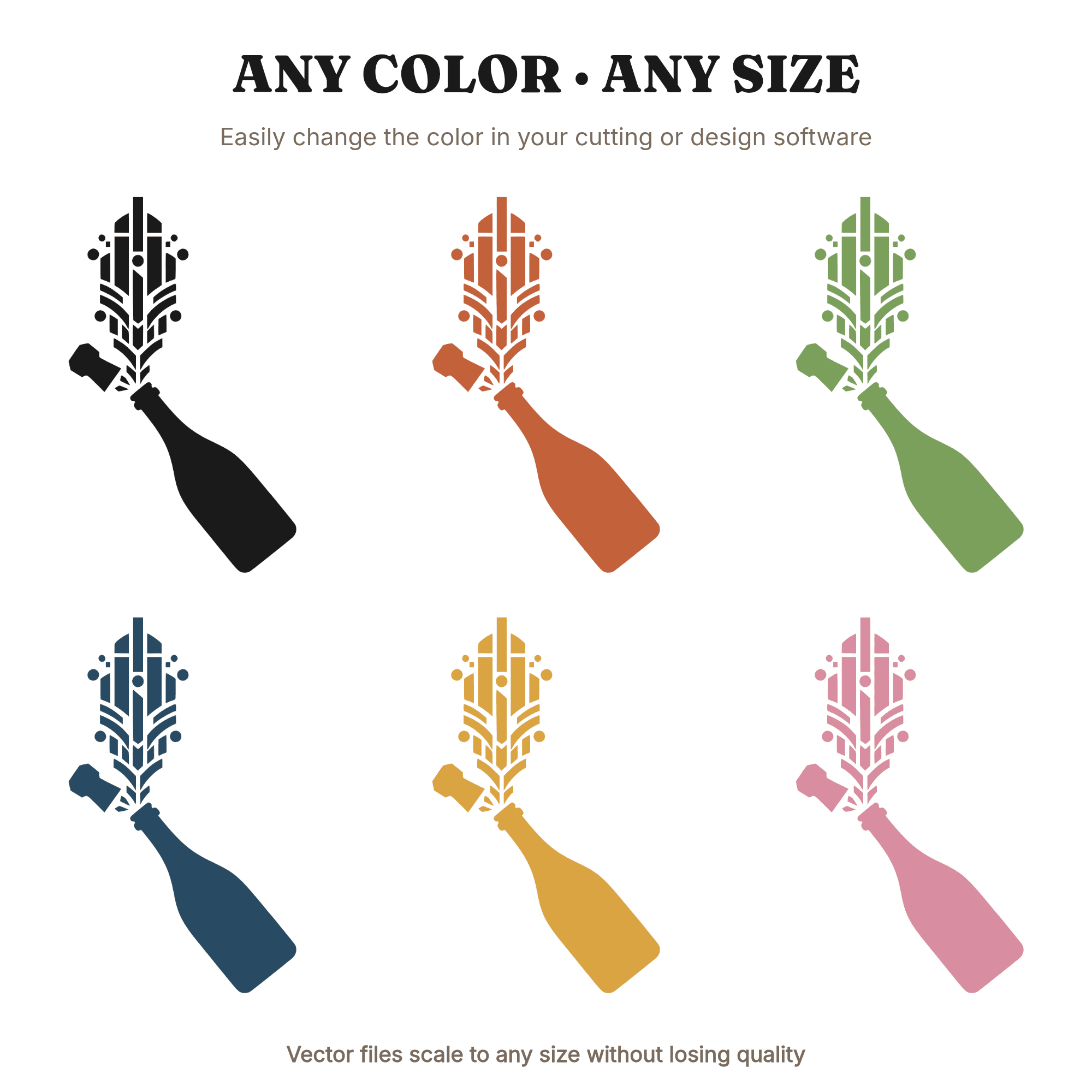 Champagne Bottle SVG PNG Art Deco Celebration Cut File Wedding Party Decor Geometric Bubbles — view 2