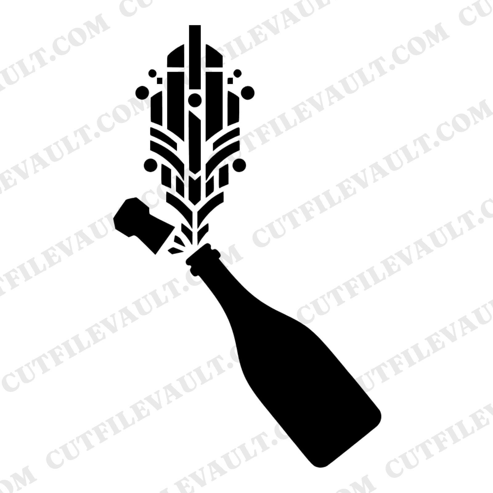 Champagne Bottle SVG PNG Art Deco Celebration Cut File Wedding Party Decor Geometric Bubbles — view 1