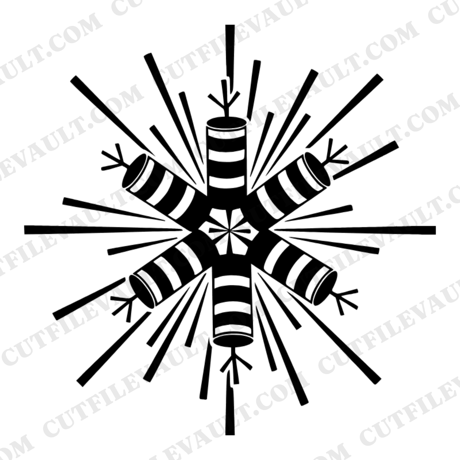 Art Deco Firecracker Bundle SVG PNG Starburst Silhouette Cut File Fourth of July Patriotic Design — view 1