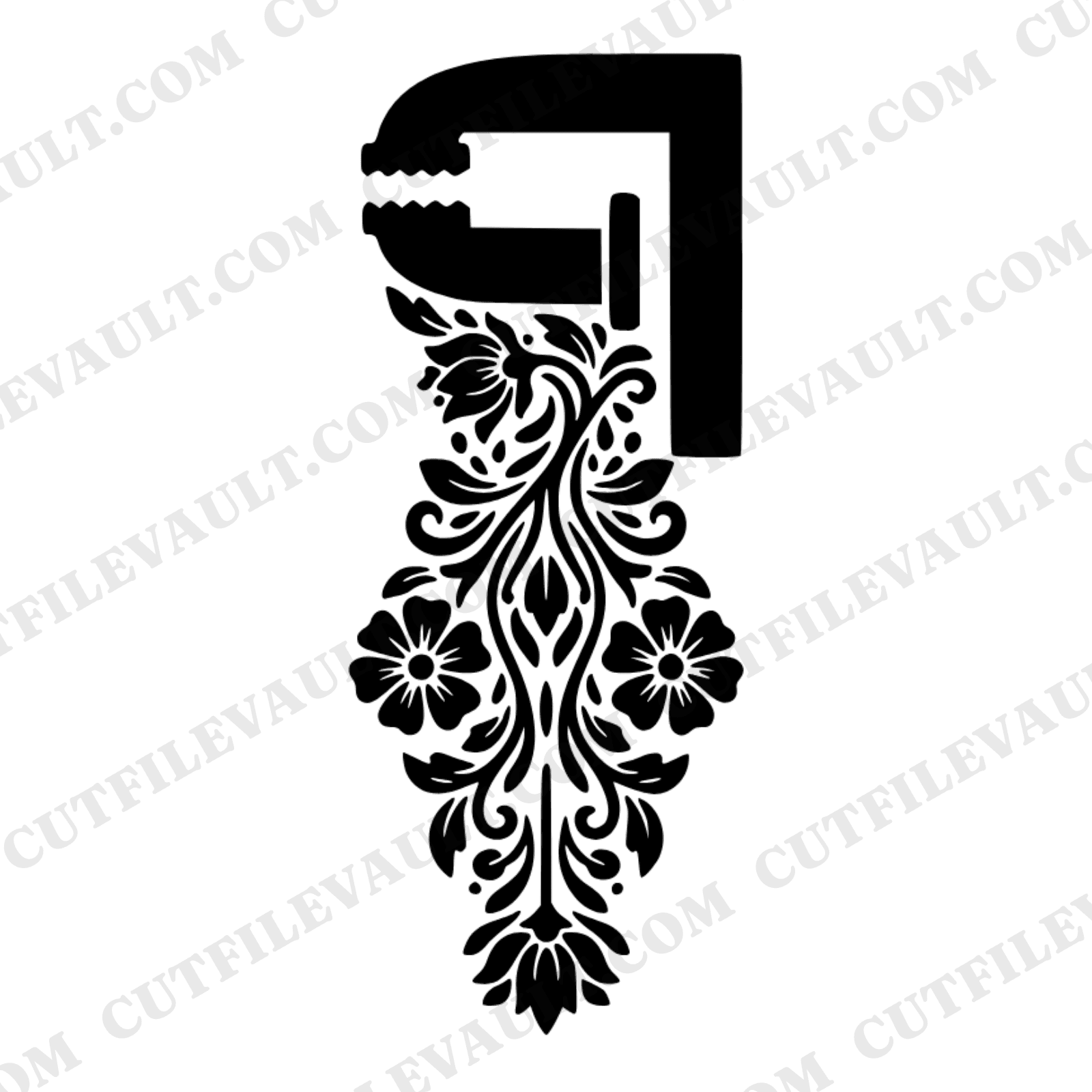 Vintage Clamp Floral Cascade Wedding SVG PNG, Boho Rustic Wood Clamp Botanical Silhouette Cut File