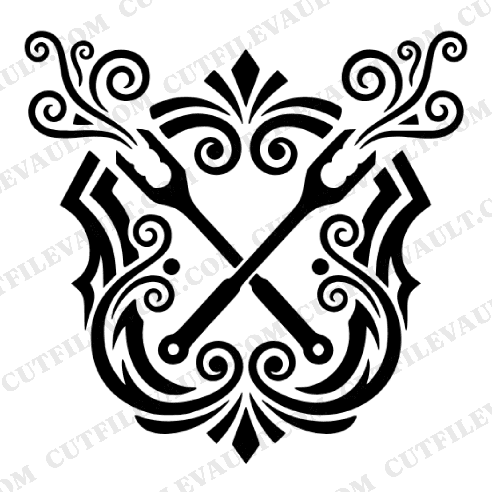 Vintage BBQ Tongs Crossed Crest SVG PNG, Fathers Day Barbecue Monogram Cut File, Smoke Flourish Design — view 1