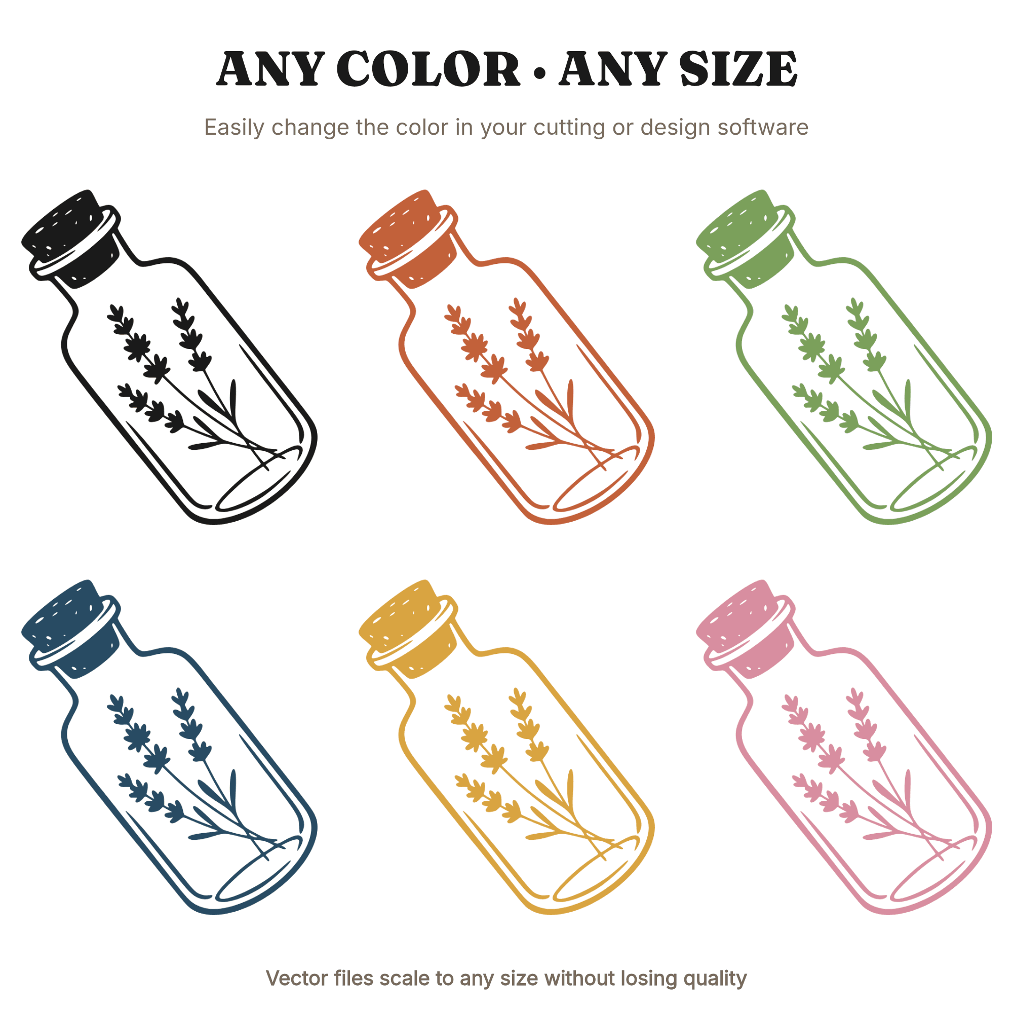 Tilted Apothecary Jar with Lavender SVG PNG, Boho Kitchen Witch Herbalist Cut File, Rustic Herb Jar — view 2