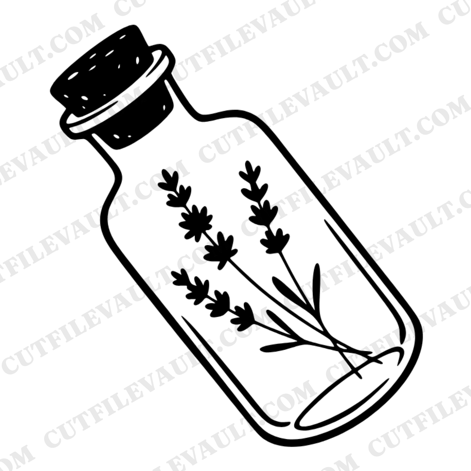 Tilted Apothecary Jar with Lavender SVG PNG, Boho Kitchen Witch Herbalist Cut File, Rustic Herb Jar — view 1