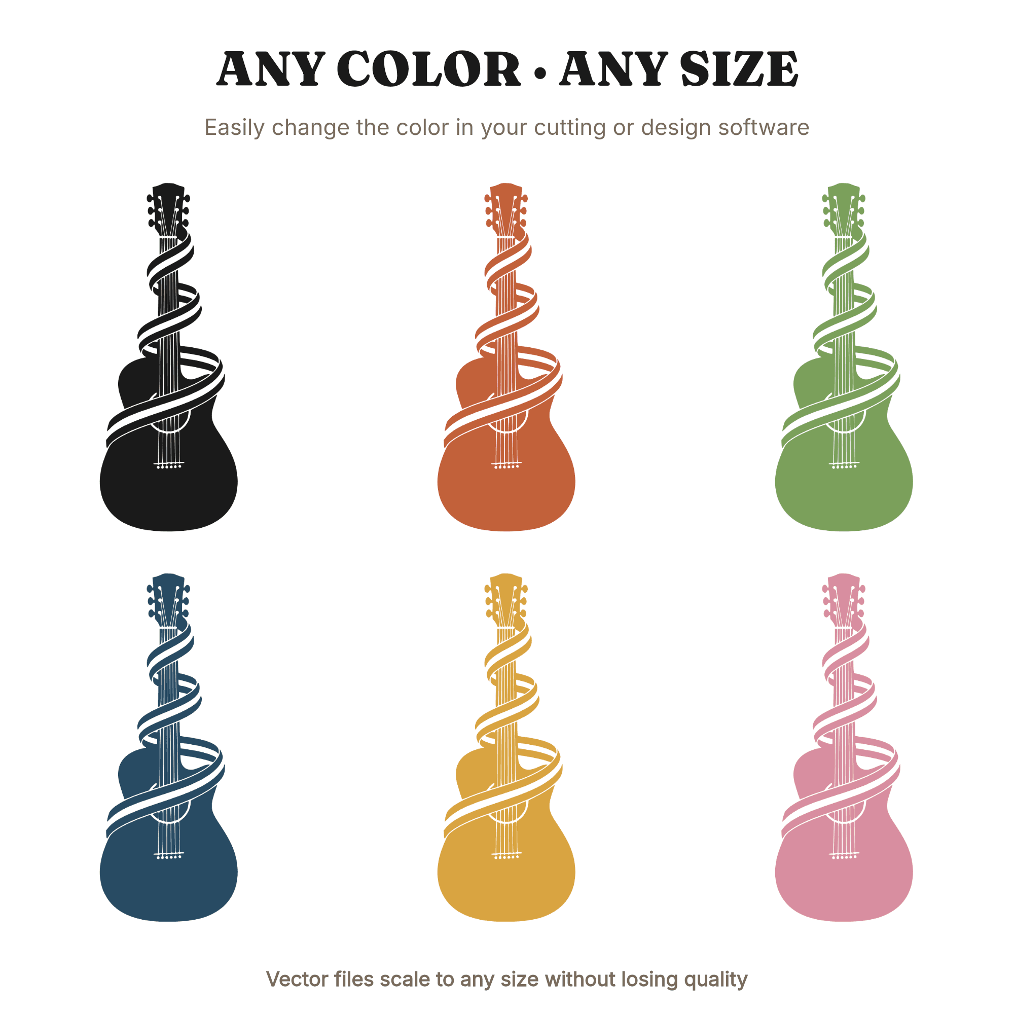 Acoustic Guitar Patriotic Ribbon SVG PNG, Fourth of July Retro 70s Wave Americana Music Cut File — view 2