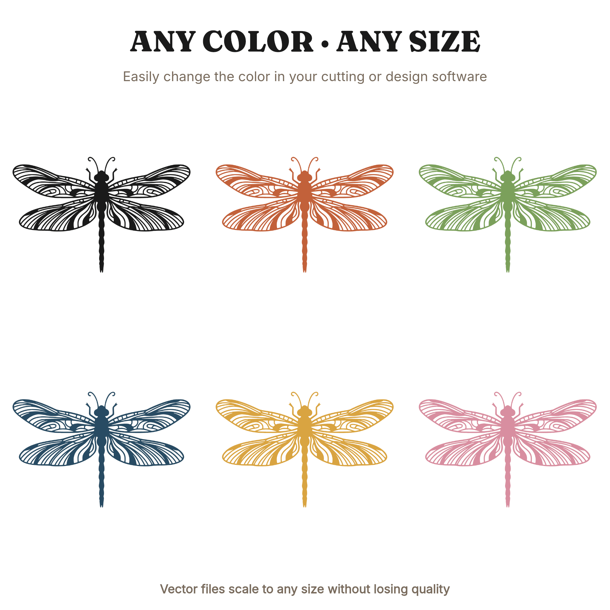 Summer Solstice Dragonfly SVG PNG, Retro 70s Vertical Dragonfly Cut File, Celestial Insect Silhouette — view 2