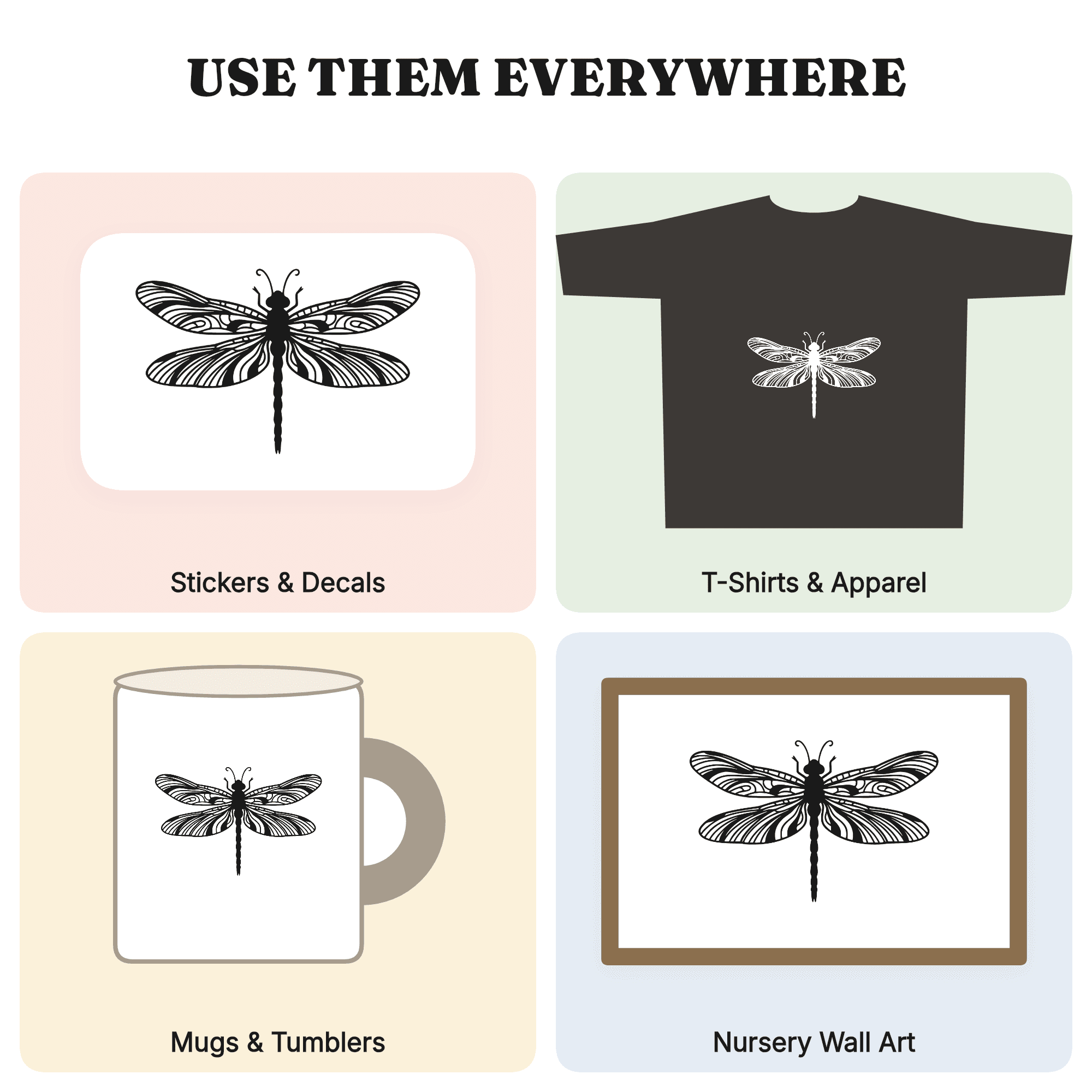 Summer Solstice Dragonfly SVG PNG, Retro 70s Vertical Dragonfly Cut File, Celestial Insect Silhouette — view 3